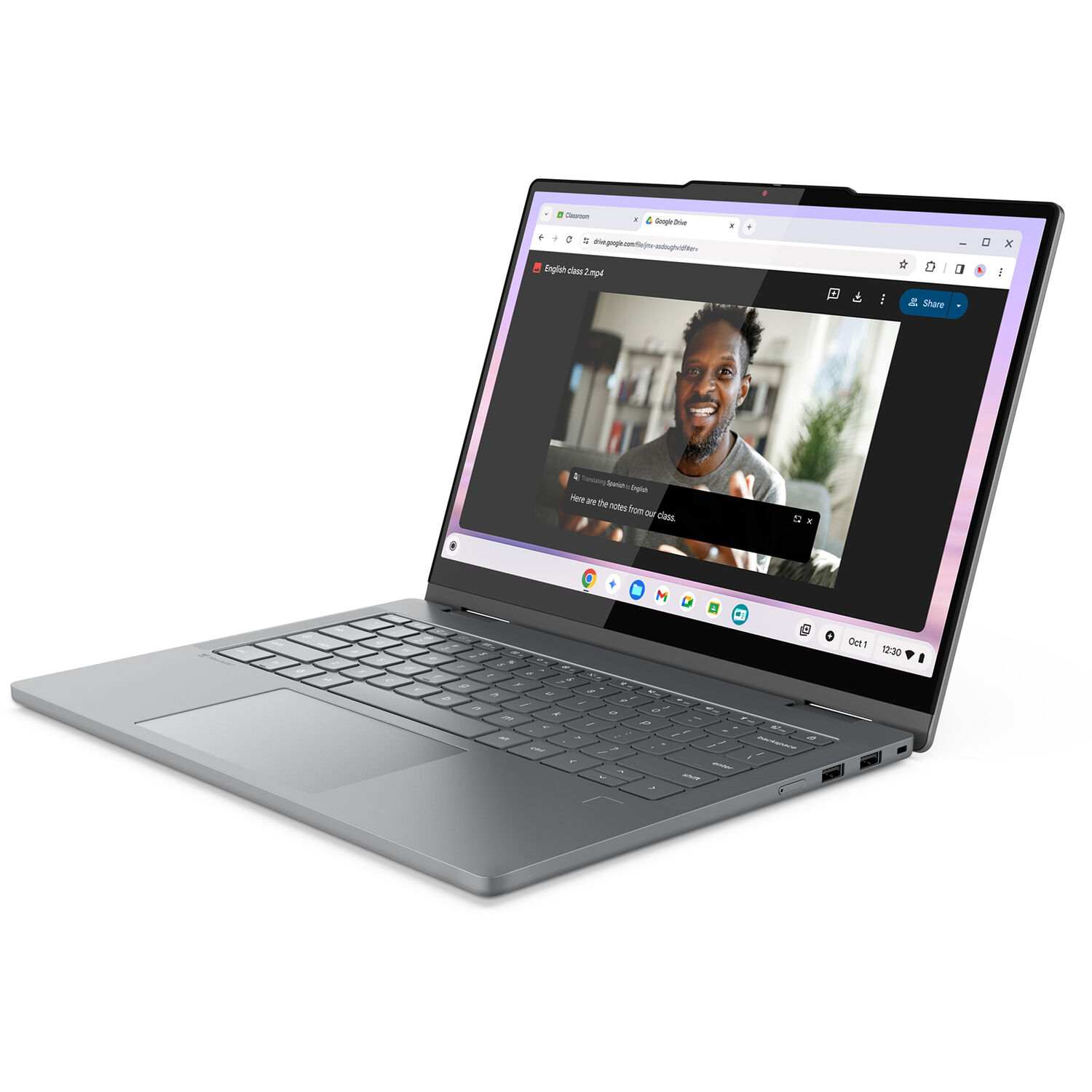 Lenovo Chrome Plus 2-in-1 Chromebook with 14-inch WUXGA touch display, Intel Core 5, and grey finish — view 5