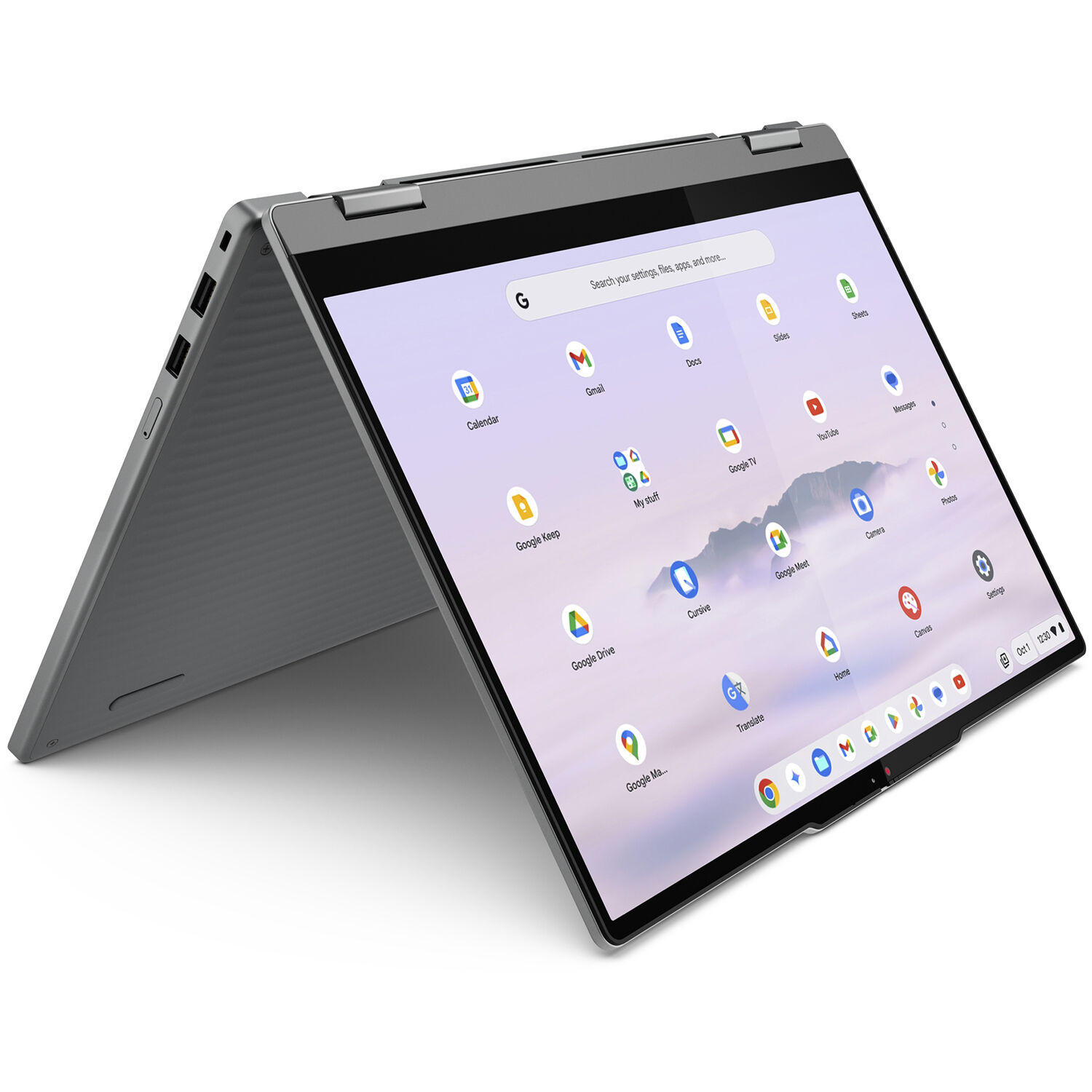Lenovo TS Chrome Plus 2-in-1 Chromebook with 14-inch WUXGA touchscreen, grey chassis, and backlit keyboard — view 7