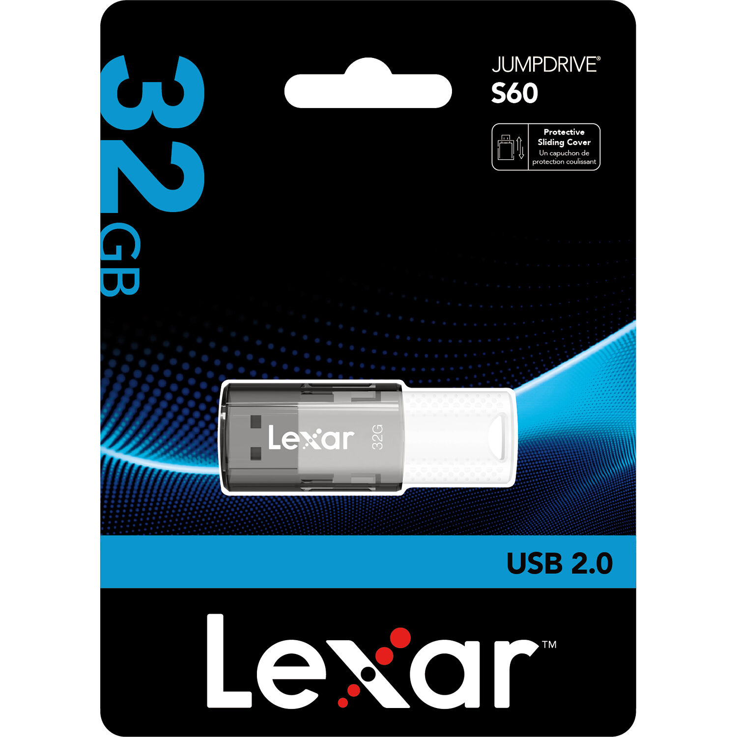 Lexar JumpDrive S60 32GB USB 2.0 flash drive with capped white and black design — view 10