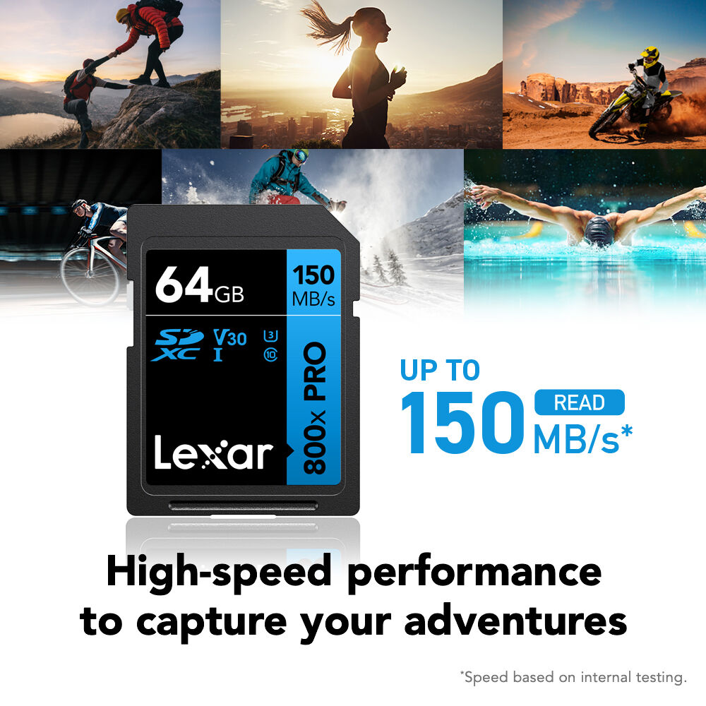 LEXAR HIGH-PERFORMANCE SDXC MEMORY CARD, 800X PRO, 64GB, CLASS 10, UHS-I, U3 BLU — view 2