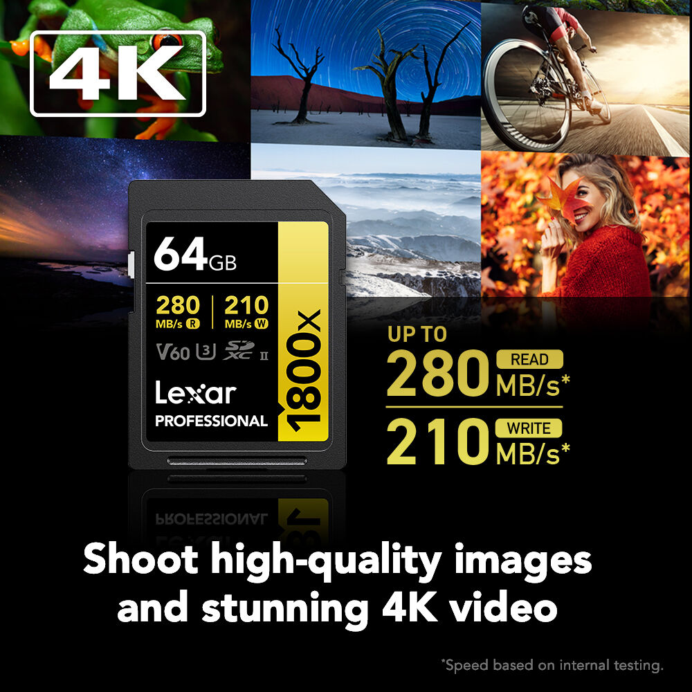 LEXAR PROFESSIONAL SDXC MEMORY CARD, 1800X 64GB, CLASS 10, UHS-II, U3, GOLD SERI — view 3