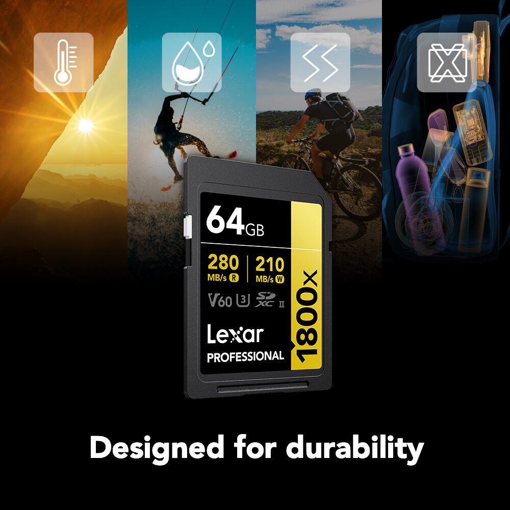 LEXAR PROFESSIONAL SDXC MEMORY CARD, 1800X 64GB, CLASS 10, UHS-II, U3, GOLD SERI — view 4