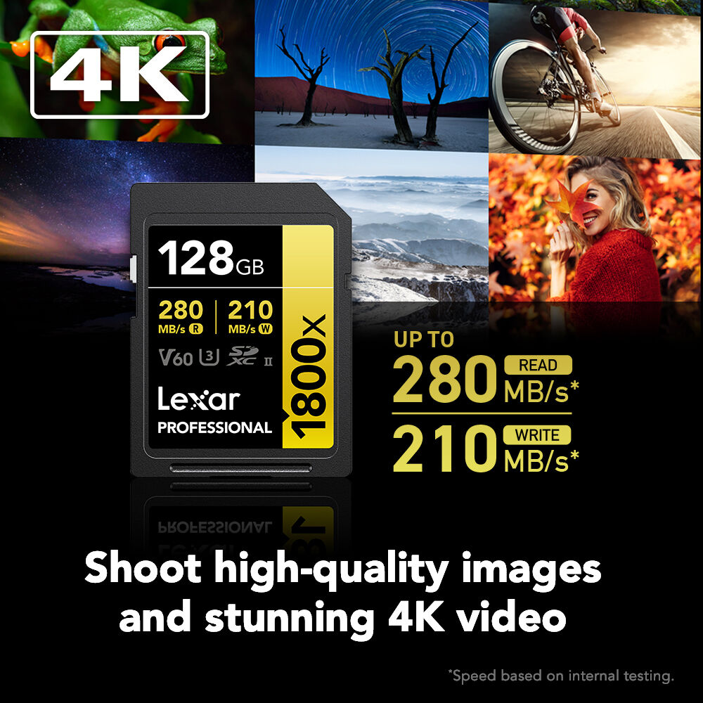 LEXAR PROFESSIONAL SDXC MEMORY CARD, 1800X 128GB, CLASS 10, UHS-II, U3, GOLD SER — view 8