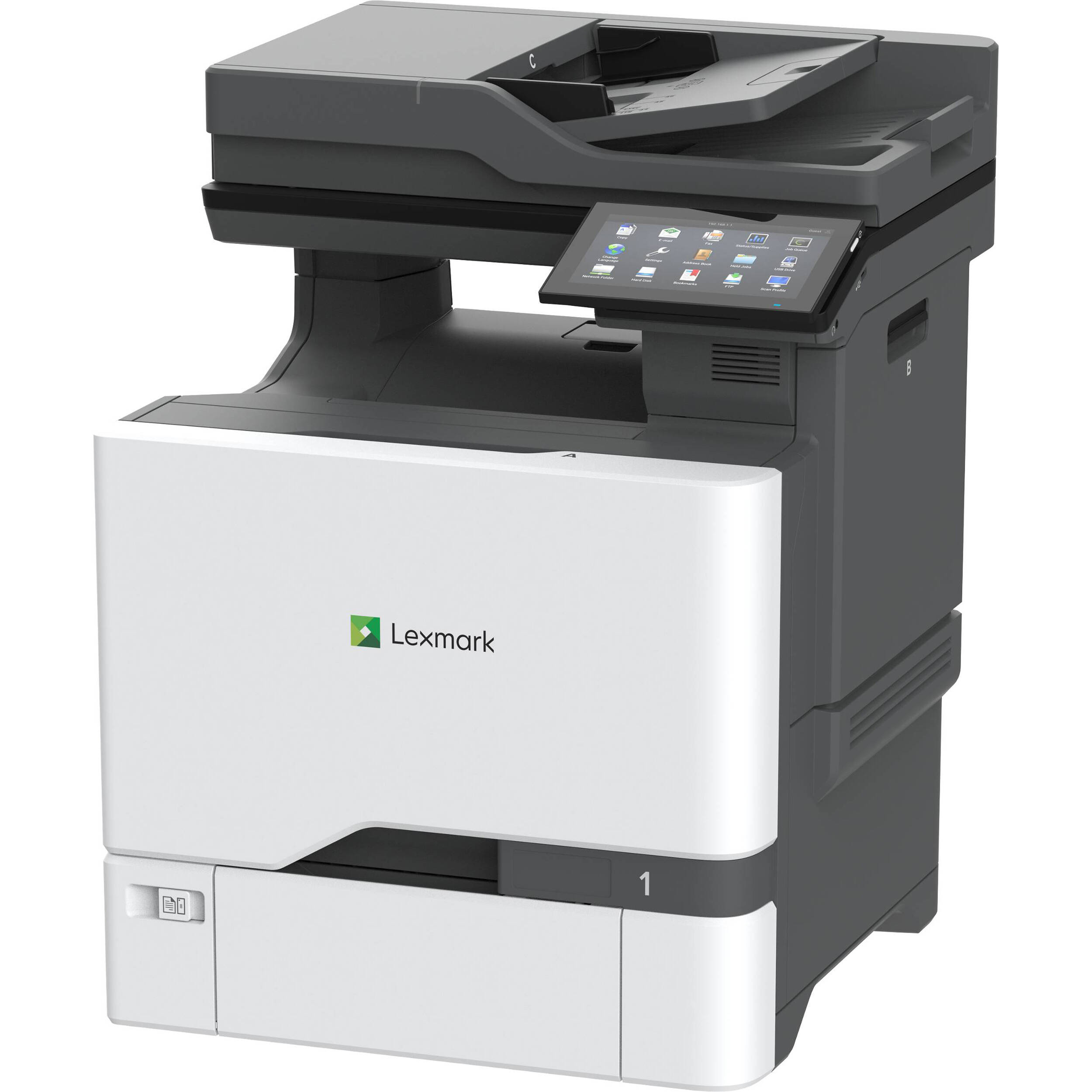 Lexmark CX730de color multifunction printer with touchscreen and duplex printing — view 3
