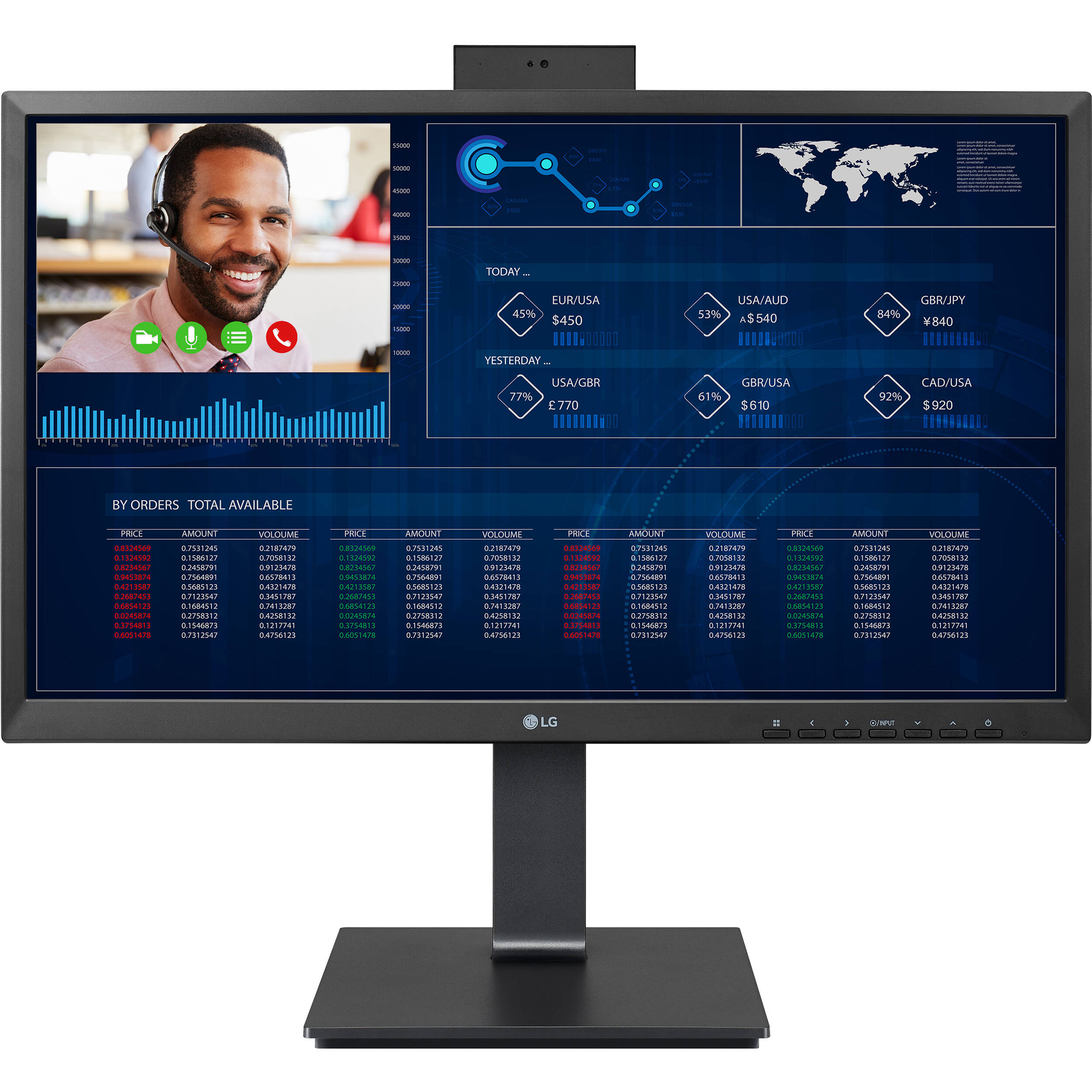 24 inch LG all-in-one thin client with IPS display, Intel Pentium N6005, webcam, microphone, and adjustable stand — view 2