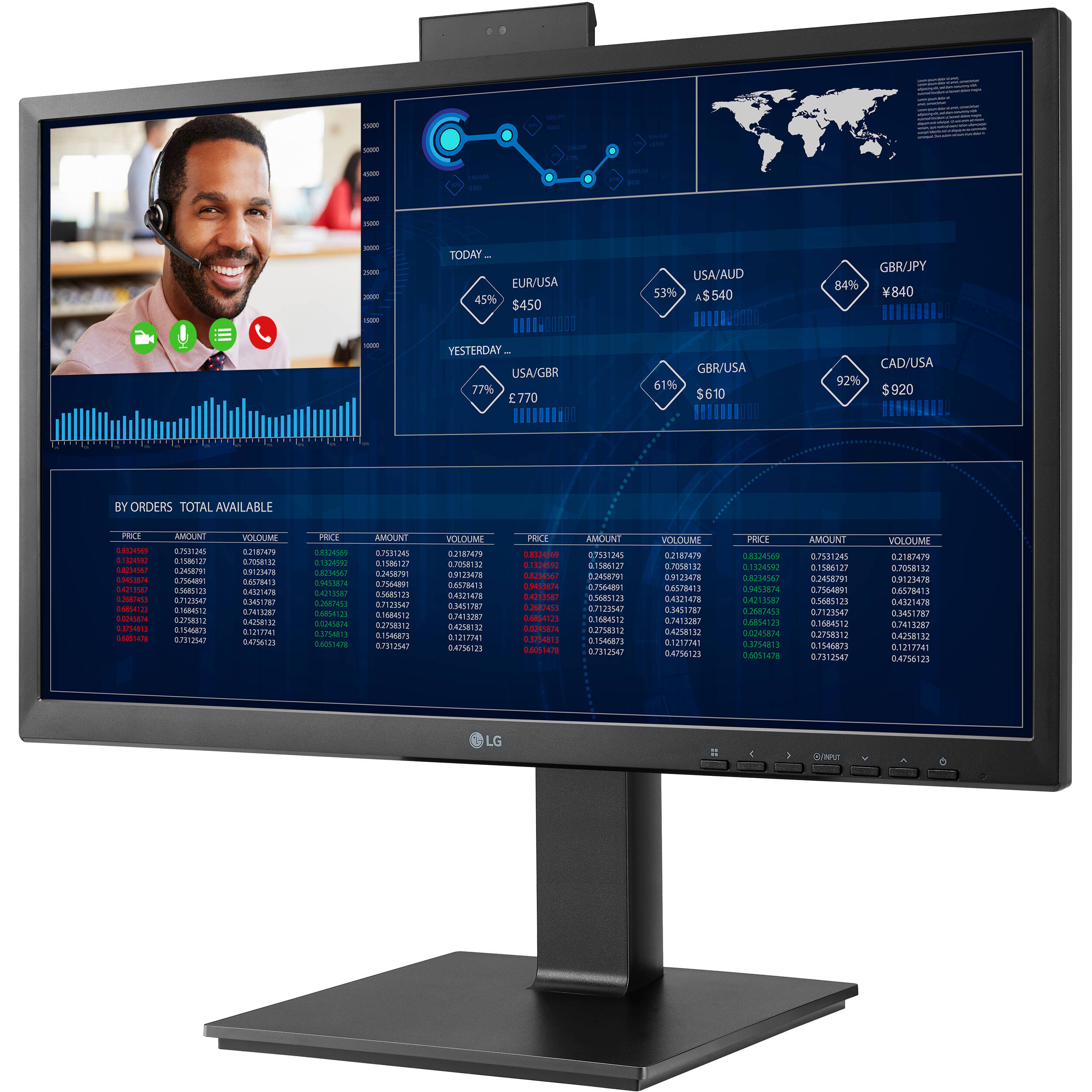 24 inch LG all-in-one thin client with IPS display, Intel Pentium N6005, webcam, microphone, and adjustable stand — view 3
