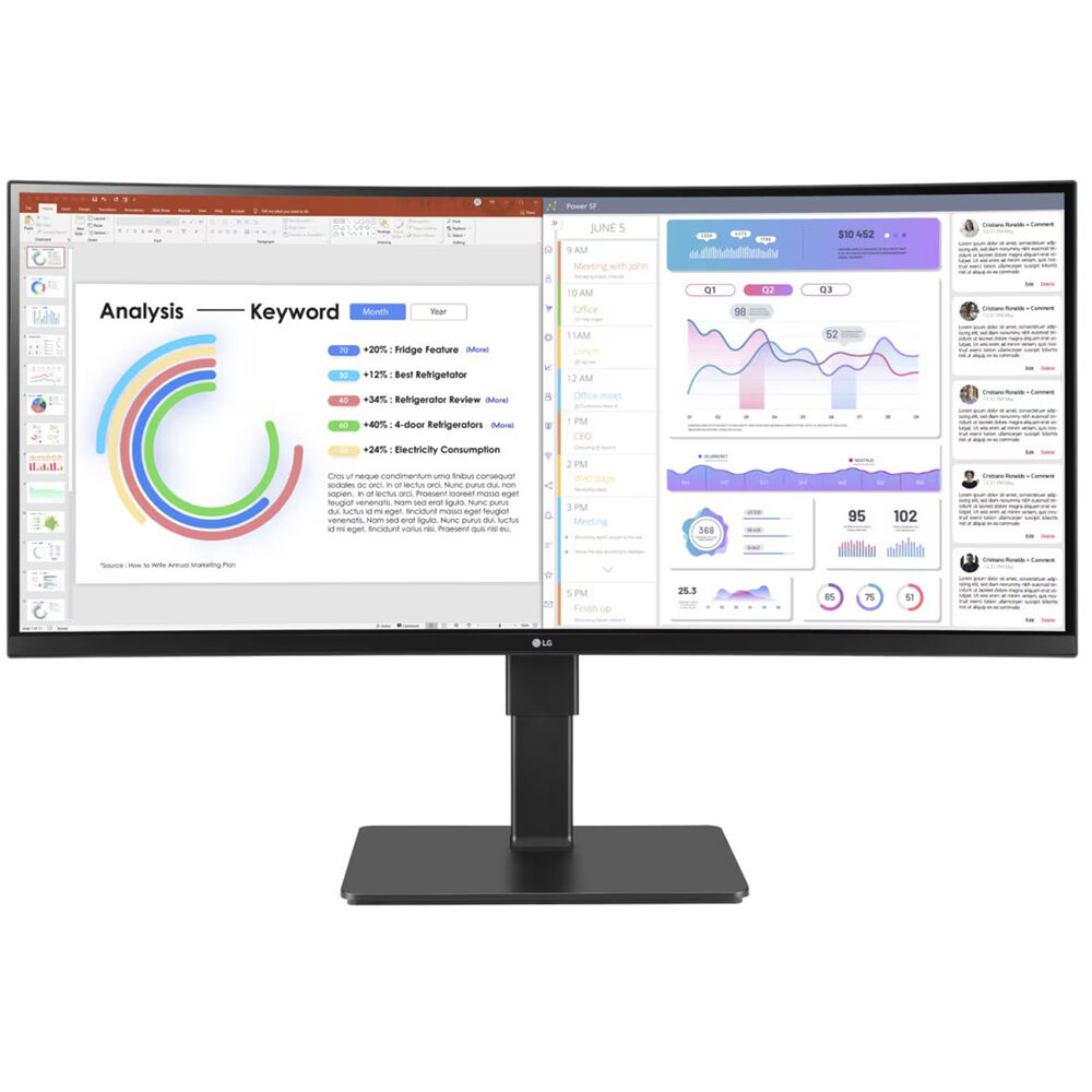 LG 34BQ77QE-B 34-inch curved ultrawide monitor with USB-C and built-in speakers — view 2