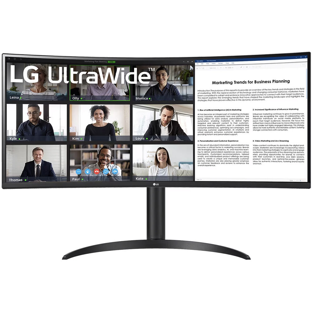 LG 34-inch WQHD ultrawide curved monitor with built-in speakers, webcam, microphone, and USB Type-C — view 3