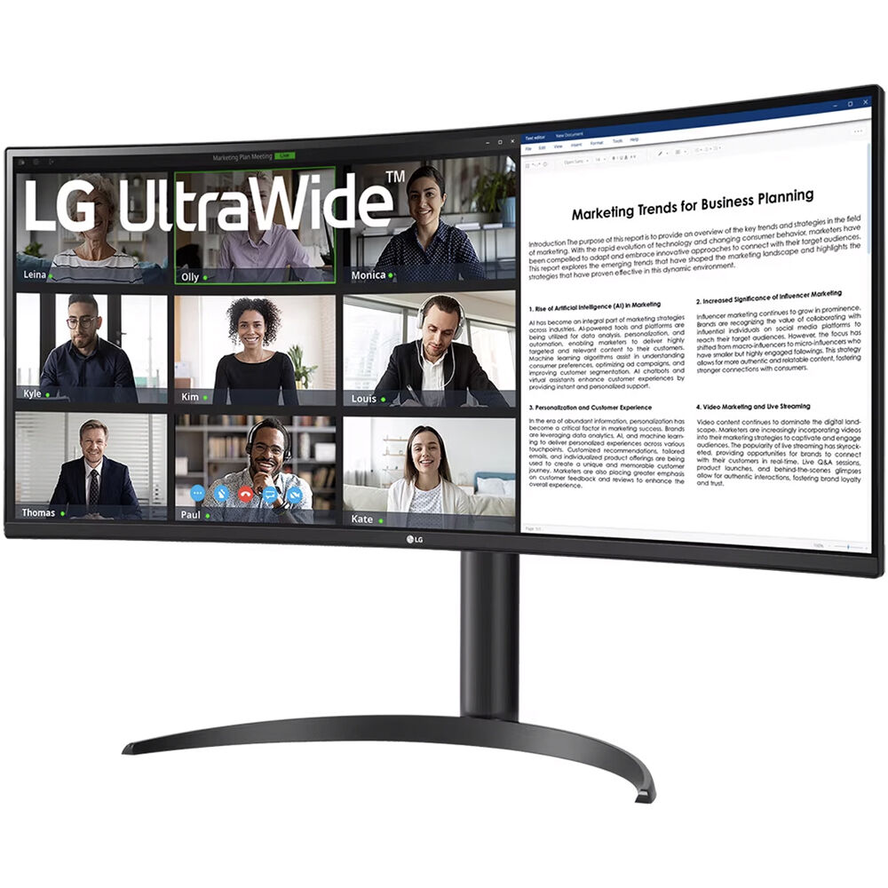 LG 34-inch WQHD ultrawide curved monitor with built-in speakers, webcam, microphone, and USB Type-C — view 4