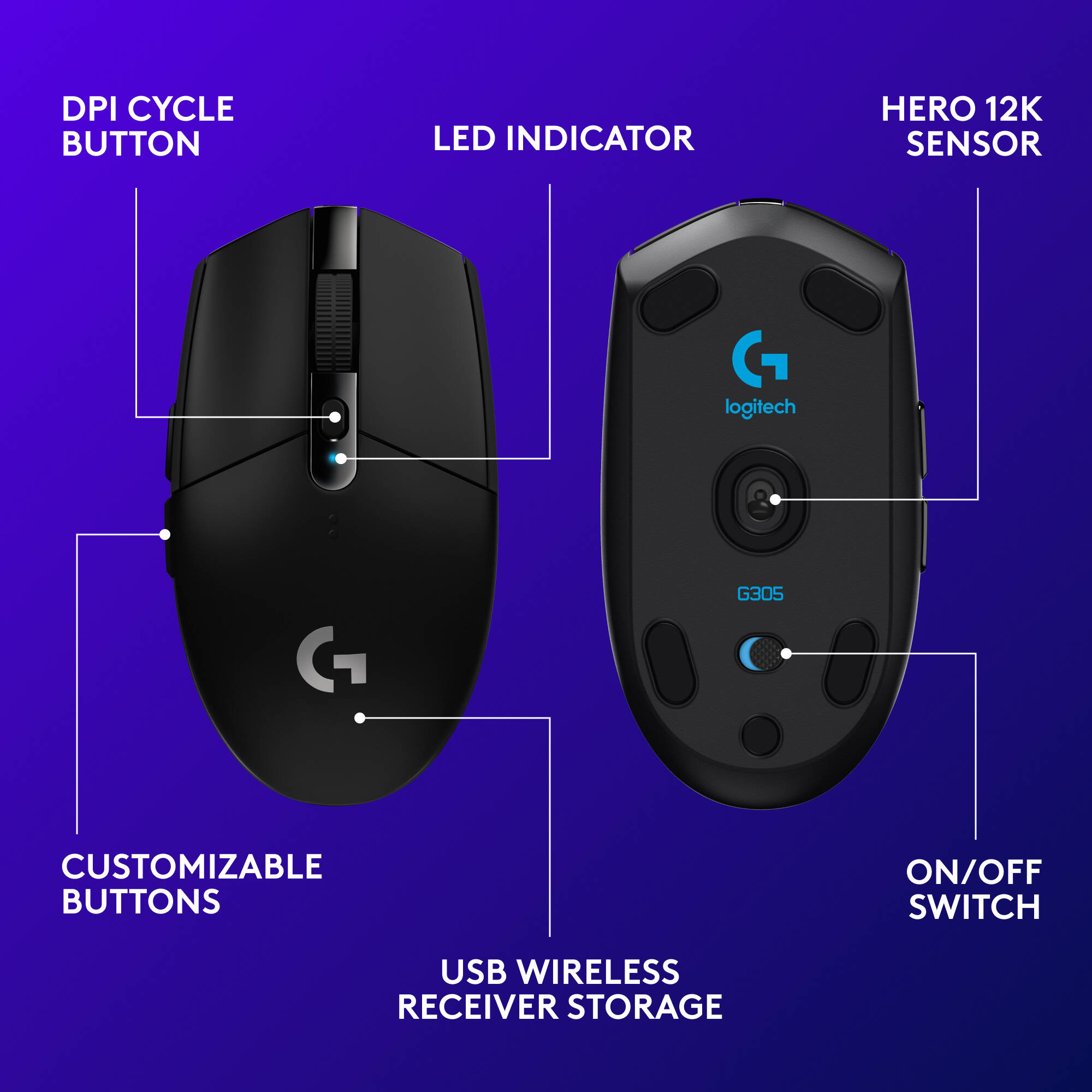 G305 Lightspeed WrlssMouse Blk — view 6