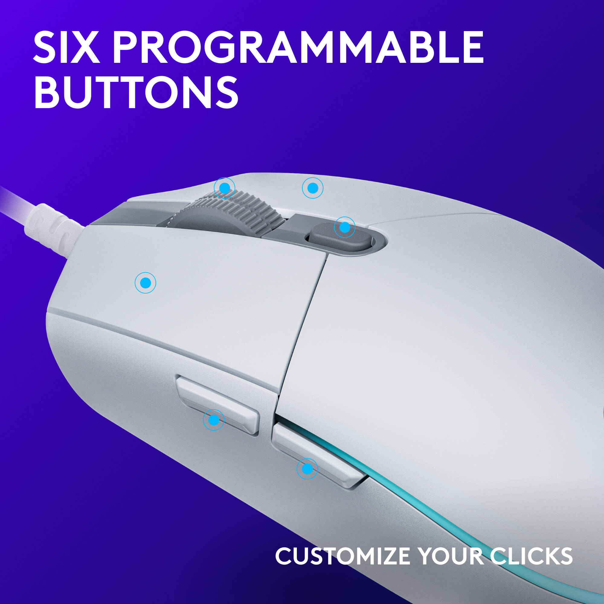 Logitech G203 LIGHTSYNC Gaming Mouse - White — view 3