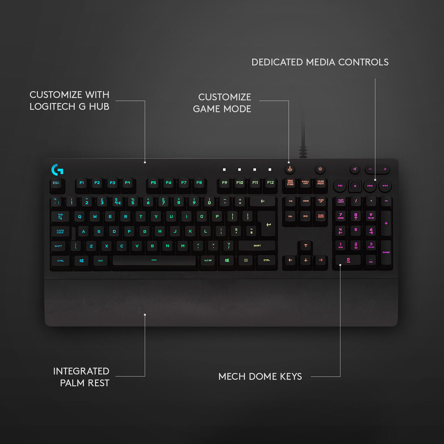 Logitech G213 Prodigy wired gaming keyboard with RGB backlighting and full-size layout — view 4