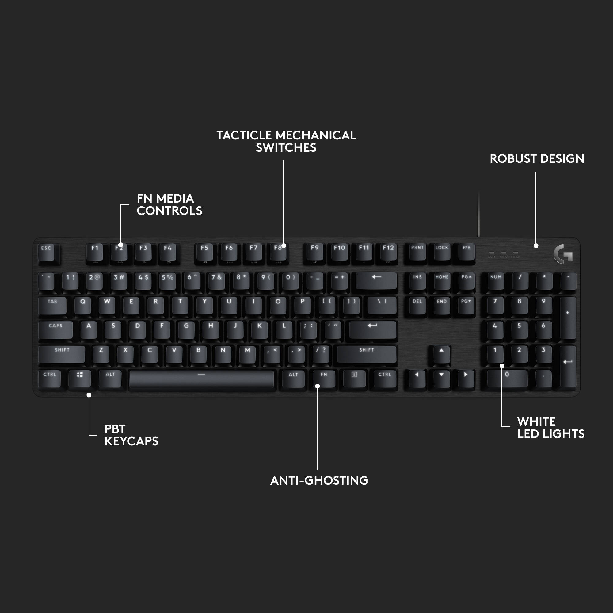 Logitech G413 SE wired full-size mechanical gaming keyboard with aluminum top case — view 11