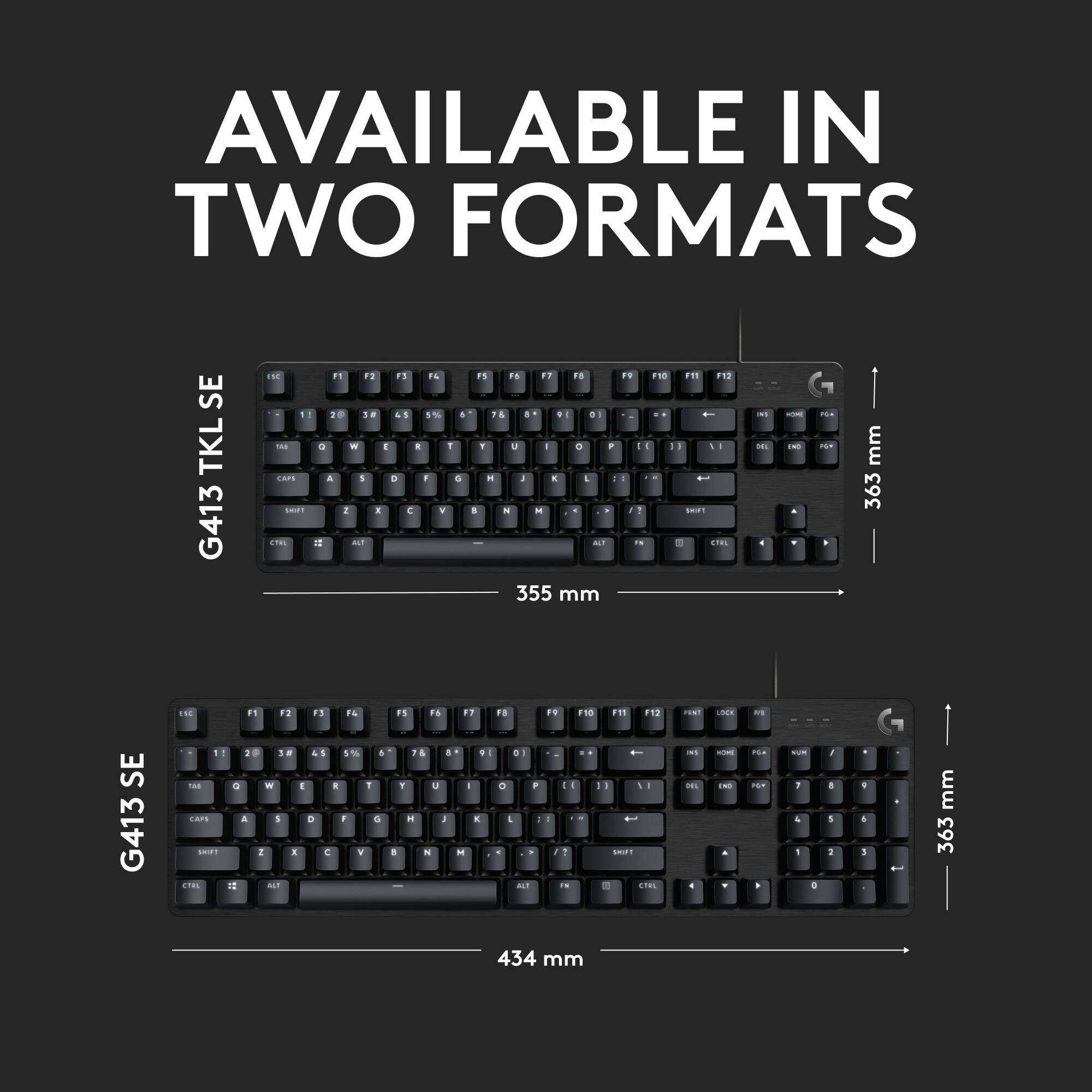 Logitech G413 SE tenkeyless wired gaming keyboard with white backlighting and aluminum top case — view 10