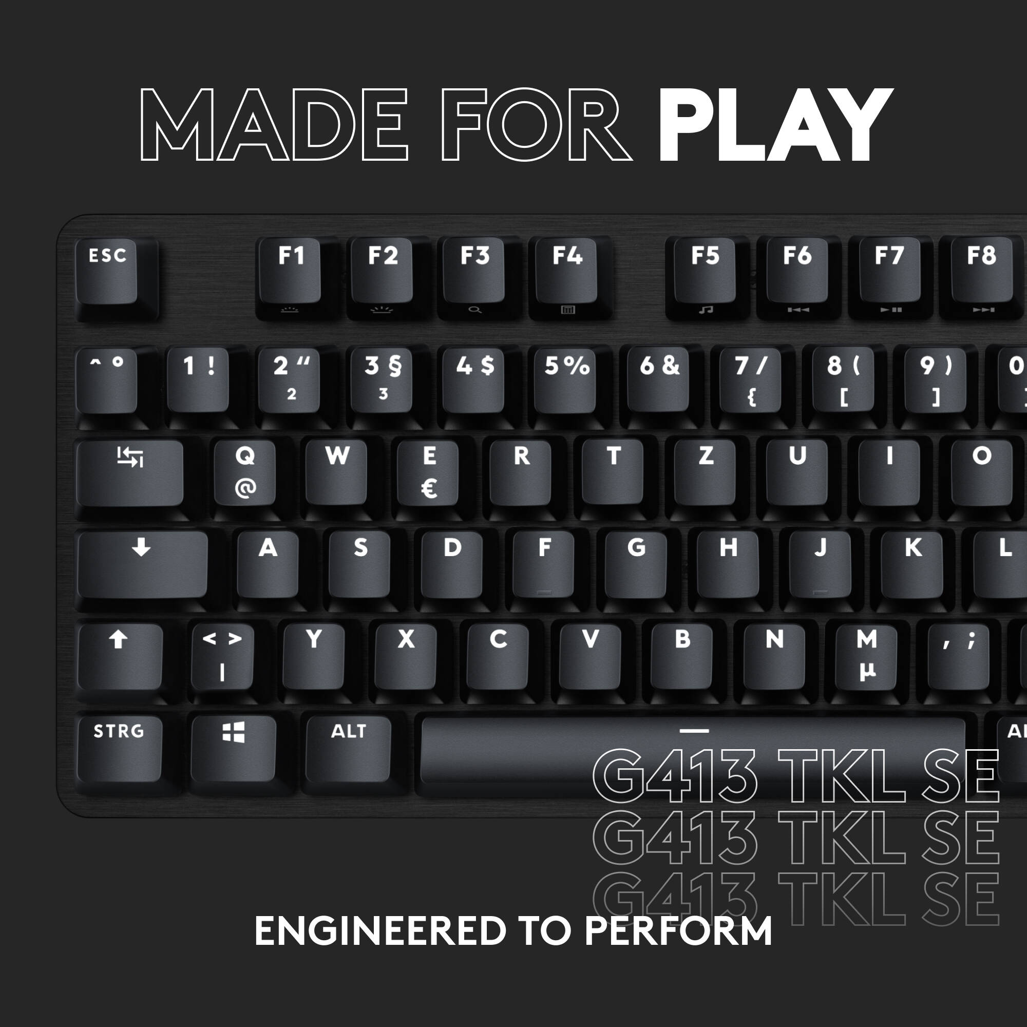 Logitech G413 SE tenkeyless wired gaming keyboard with white backlighting and aluminum top case — view 12
