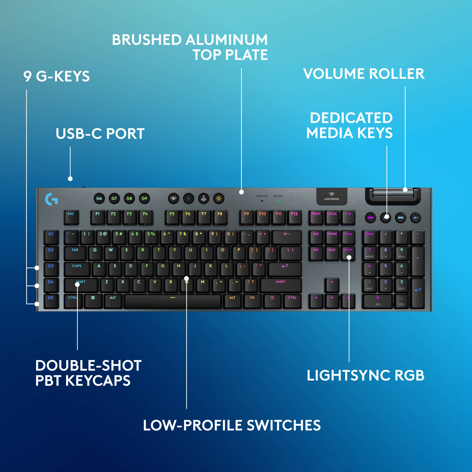 Logitech G915 X LIGHTSPEED Tactile wireless keyboard with low-profile tactile keys — view 6