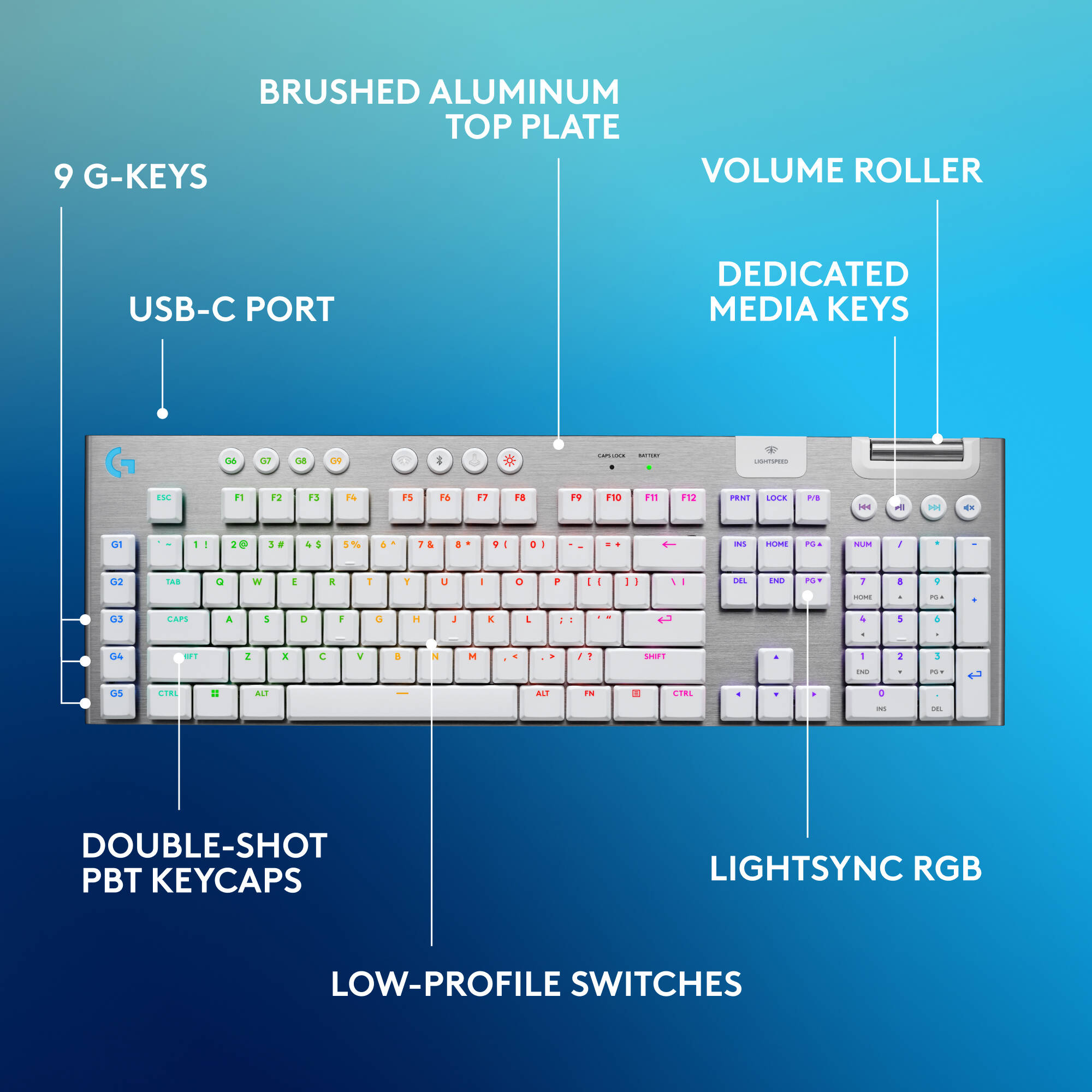 Logitech G915 X LIGHTSPEED tactile white wireless mechanical keyboard — view 6