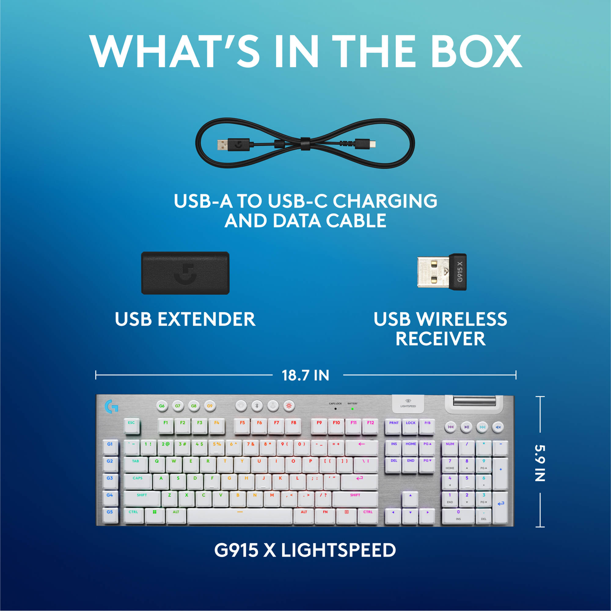 Logitech G915 X LIGHTSPEED tactile white wireless mechanical keyboard — view 9