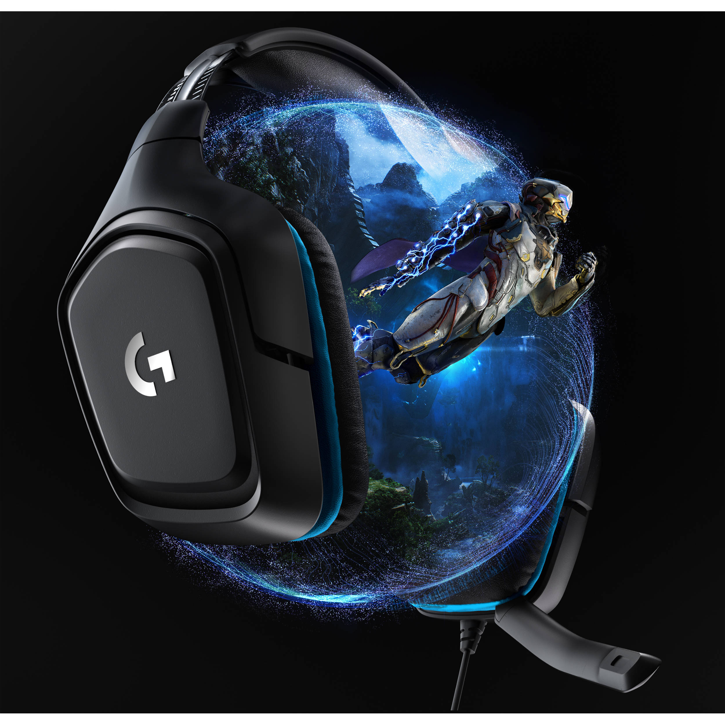 Logitech G432 wired gaming headset in black with over-the-head circumaural ear cups and boom microphone — view 10
