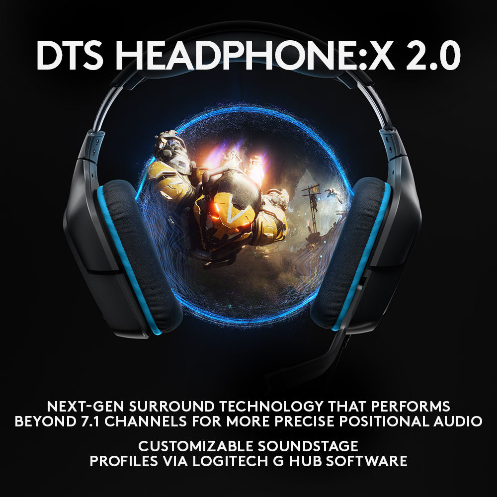 Logitech G432 wired gaming headset in black with over-the-head circumaural ear cups and boom microphone — view 11