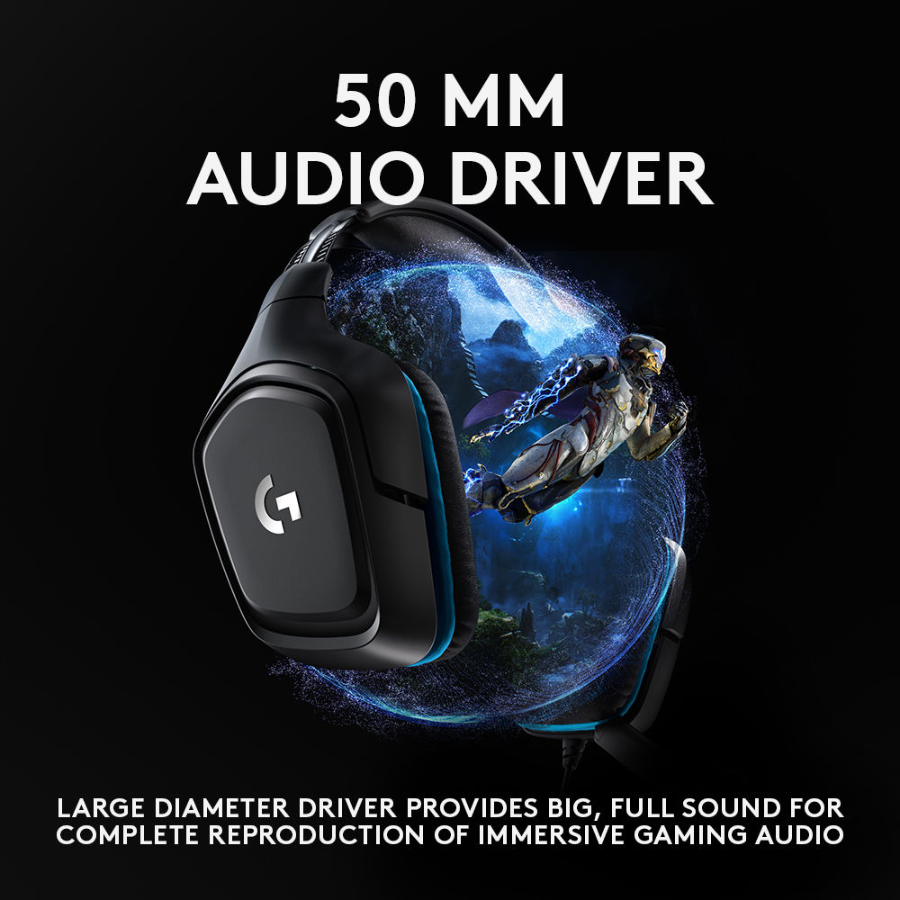 Logitech G432 wired gaming headset in black with over-the-head circumaural ear cups and boom microphone — view 12