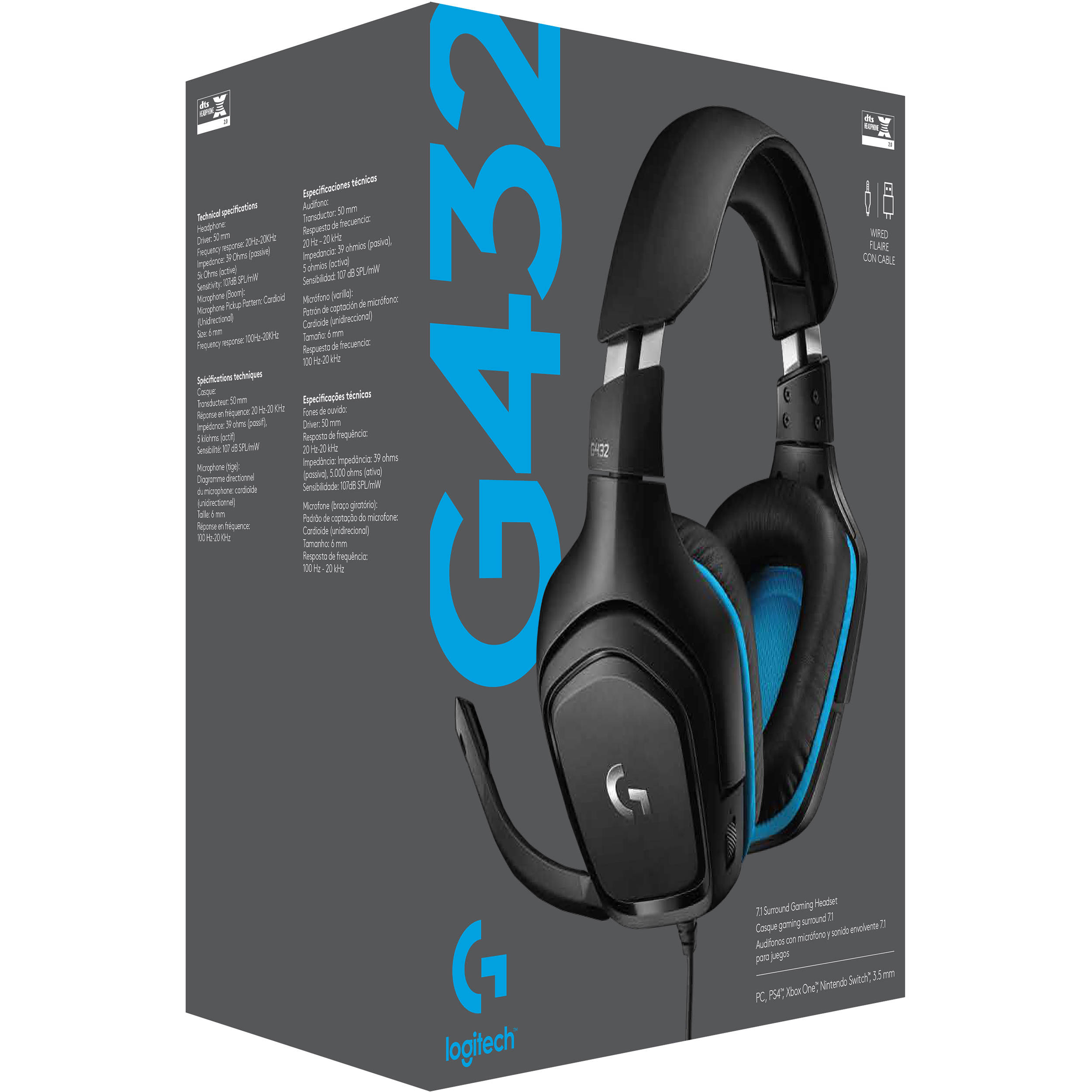 Logitech G432 wired gaming headset in black with over-the-head circumaural ear cups and boom microphone — view 16