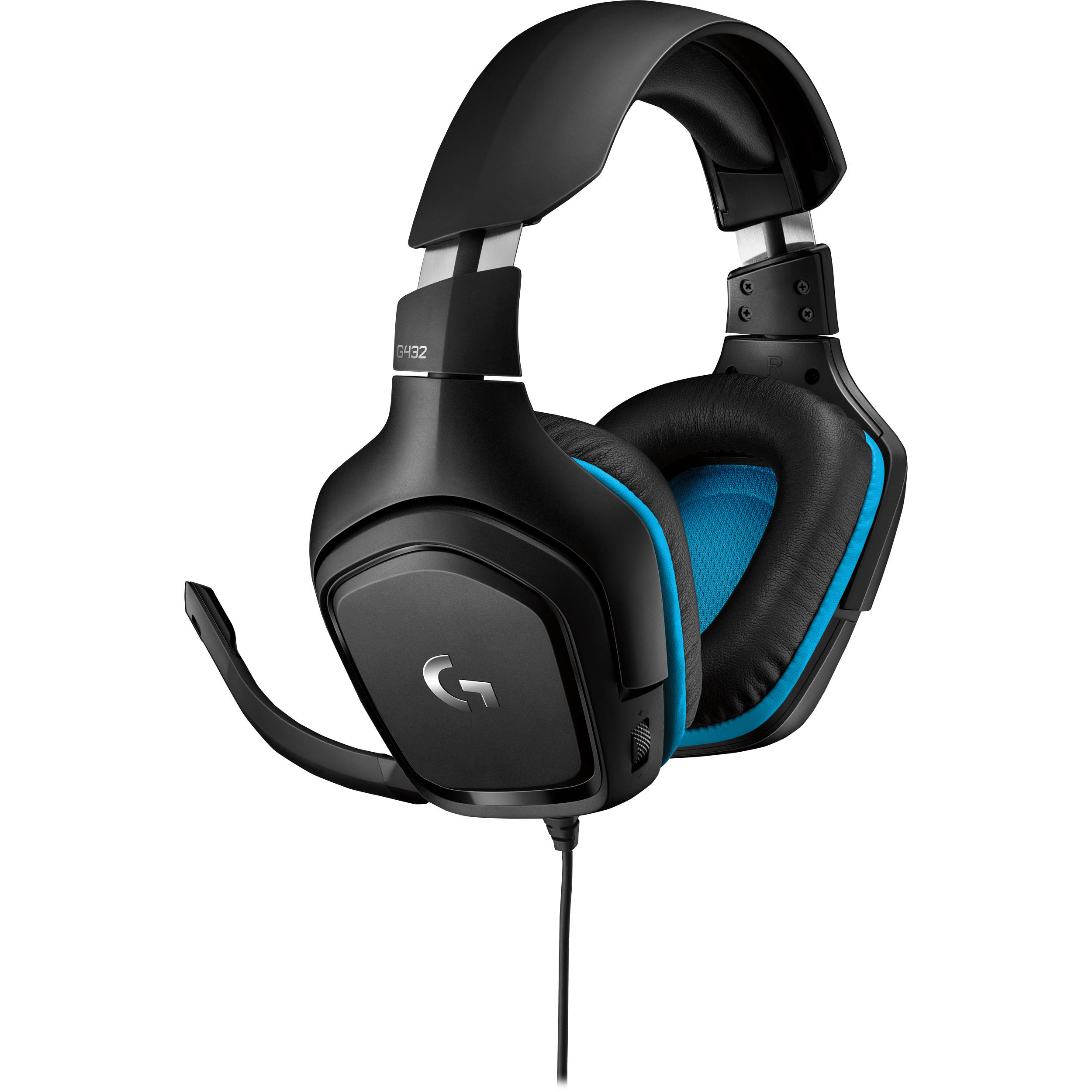 Logitech G432 wired gaming headset in black with over-the-head circumaural ear cups and boom microphone — view 3