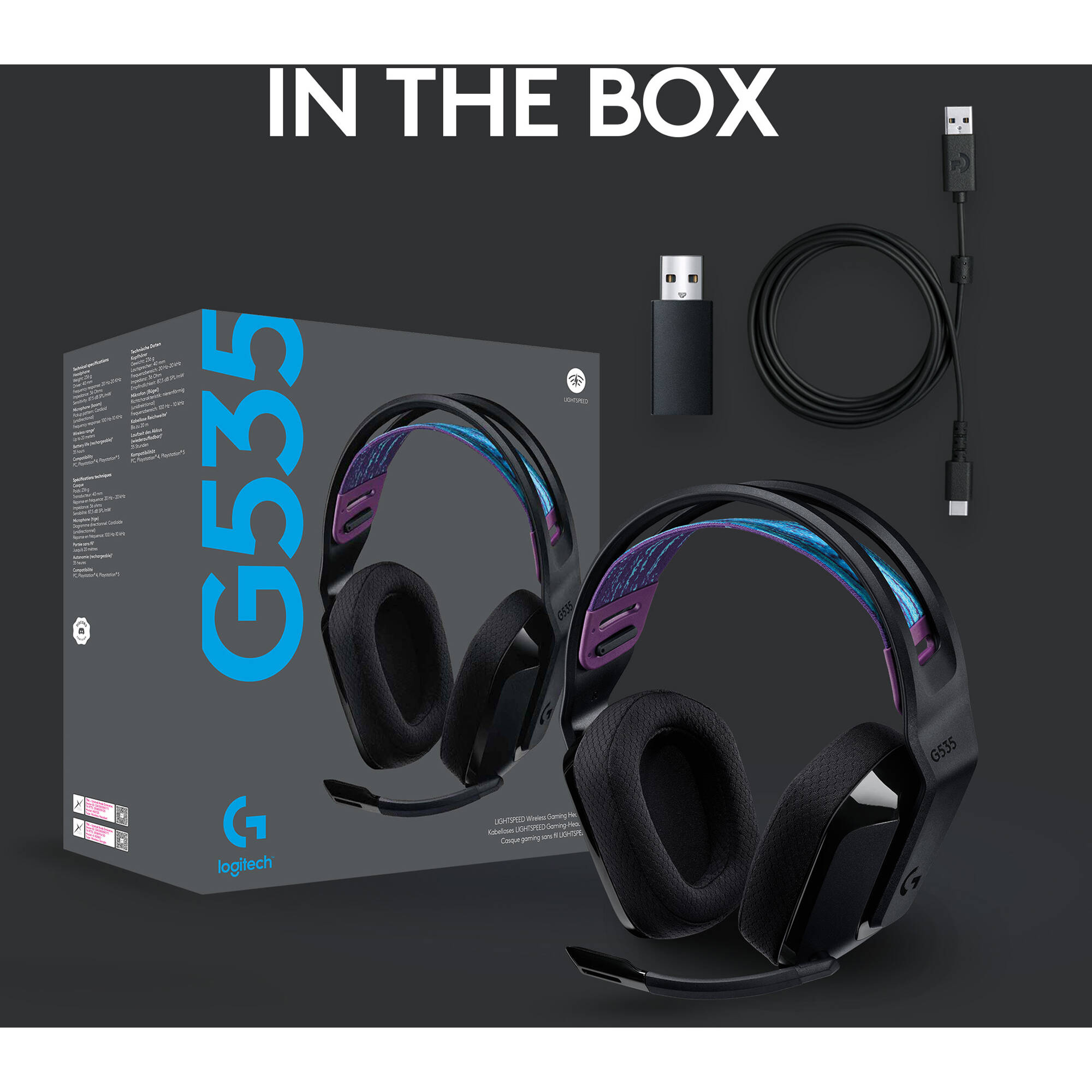 Logitech G535 wireless headset in black with over-ear design for gaming and long-session comfort — view 10