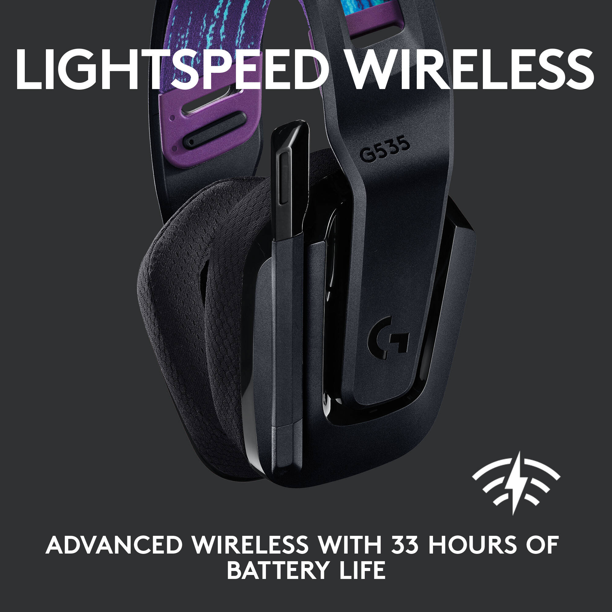 Logitech G535 wireless headset in black with over-ear design for gaming and long-session comfort — view 2