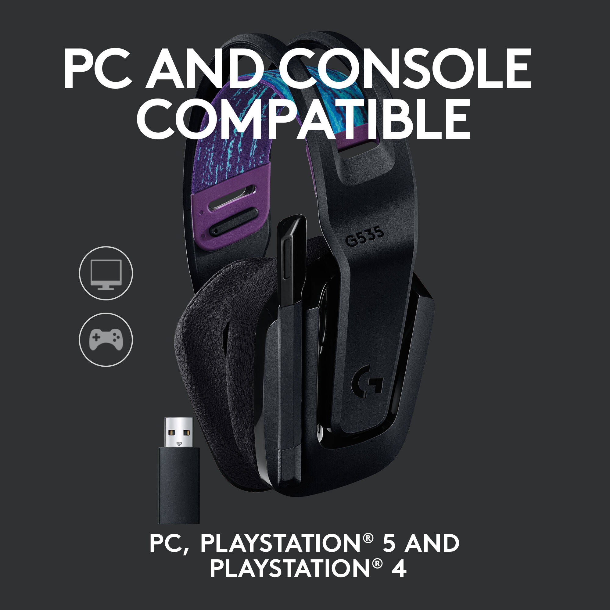 Logitech G535 wireless headset in black with over-ear design for gaming and long-session comfort — view 5