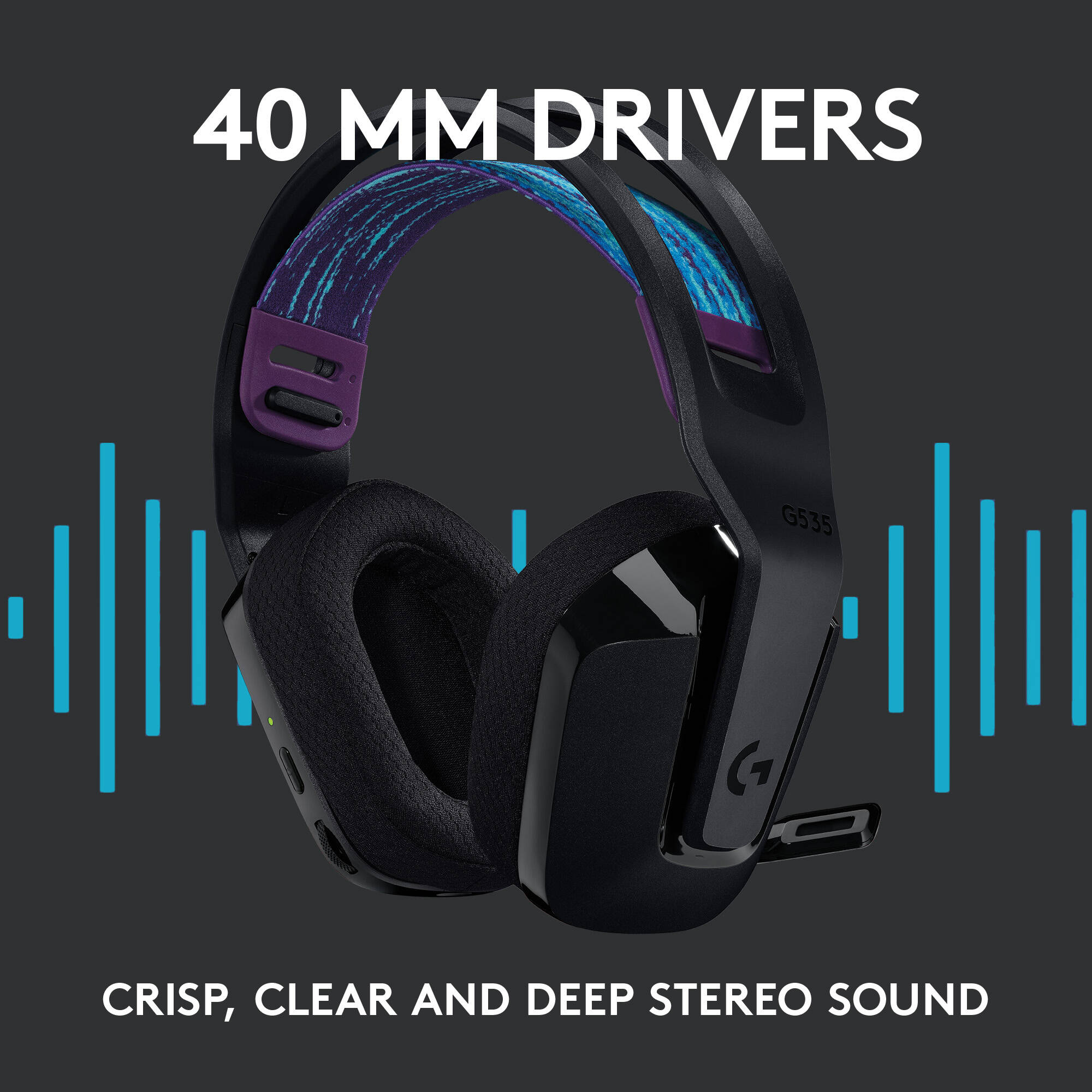Logitech G535 wireless headset in black with over-ear design for gaming and long-session comfort — view 9