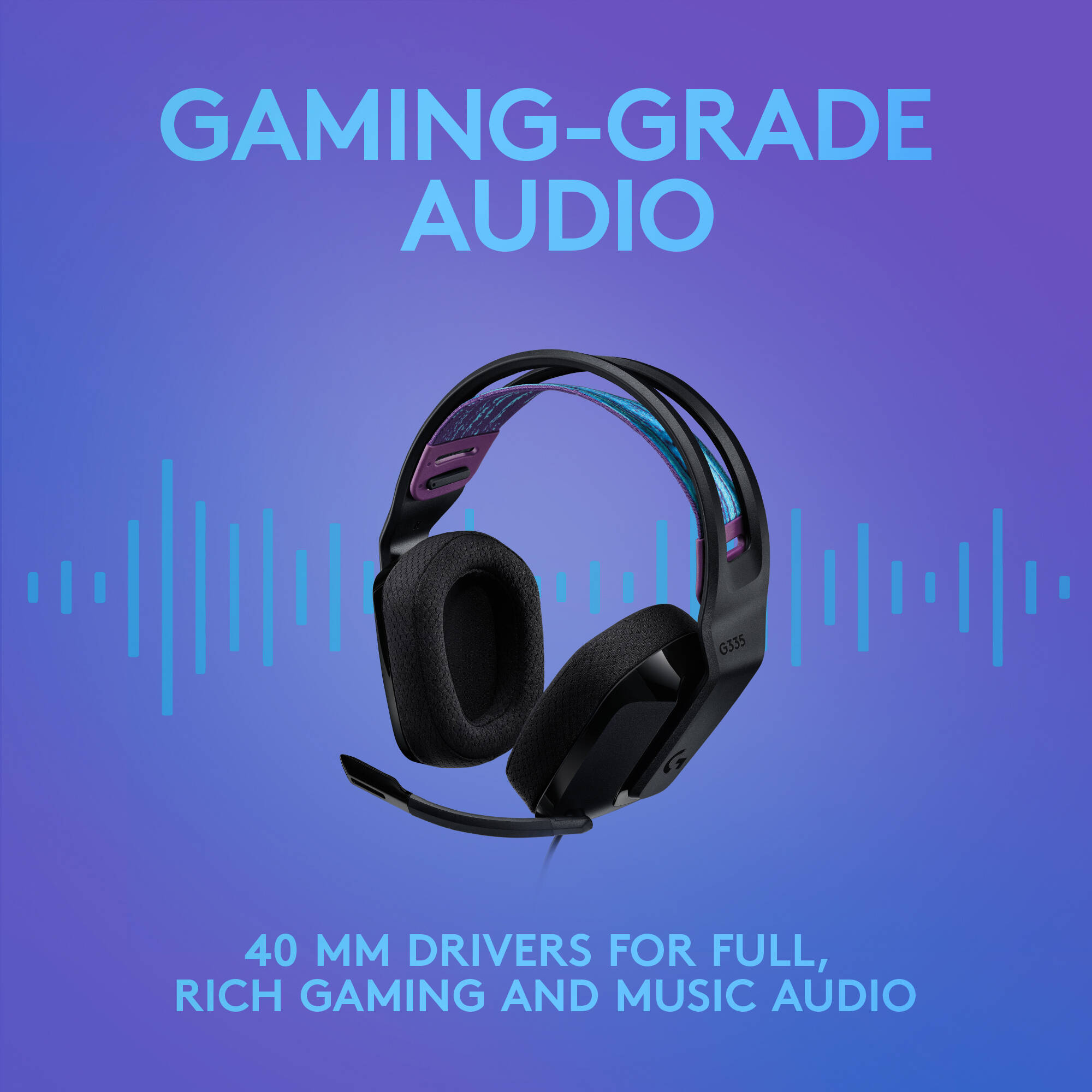 Logitech G335 wired gaming headset in black with boom microphone and lightweight over-ear design — view 9