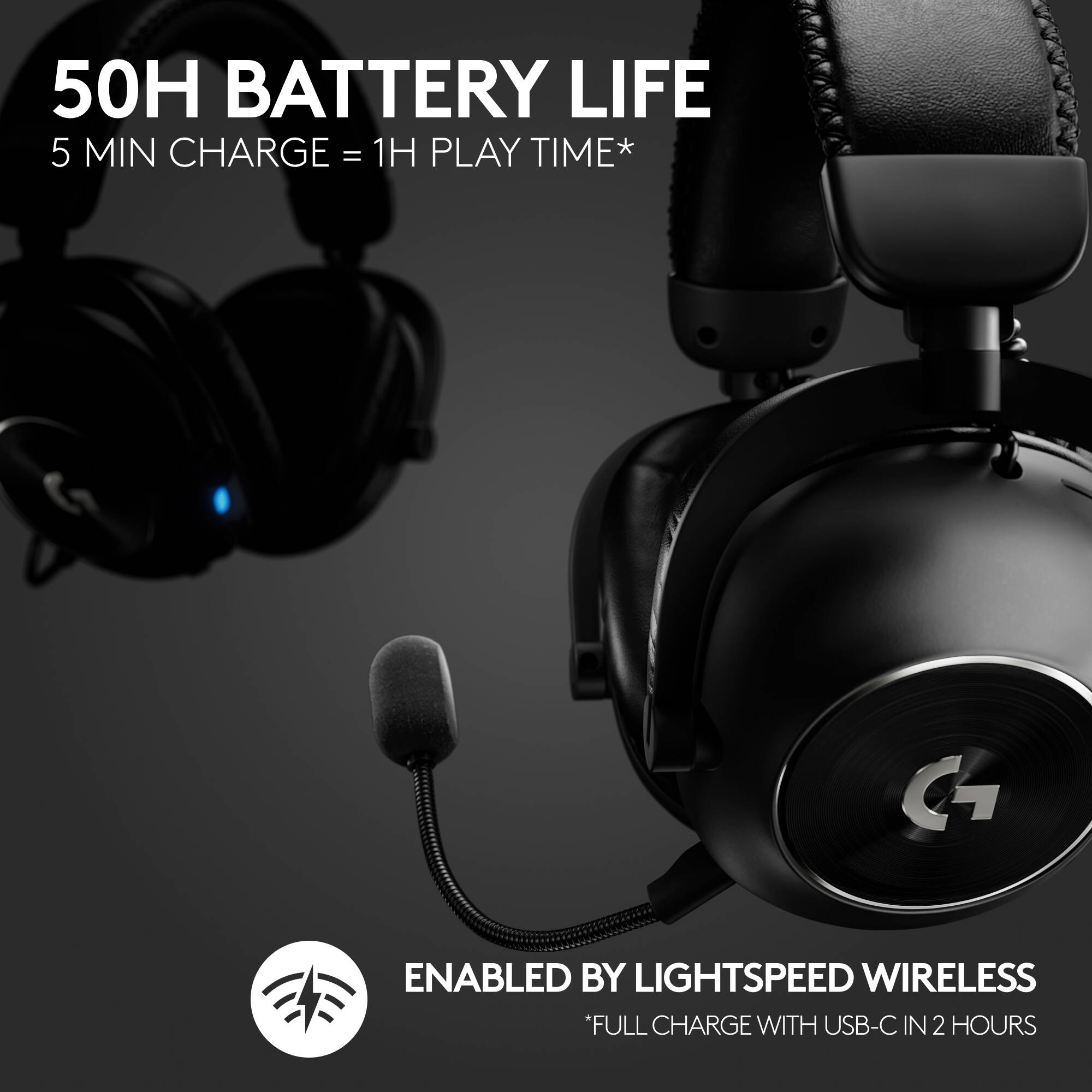 Logitech Pro X 2 Lightspeed wireless gaming headset with detachable microphone — view 3