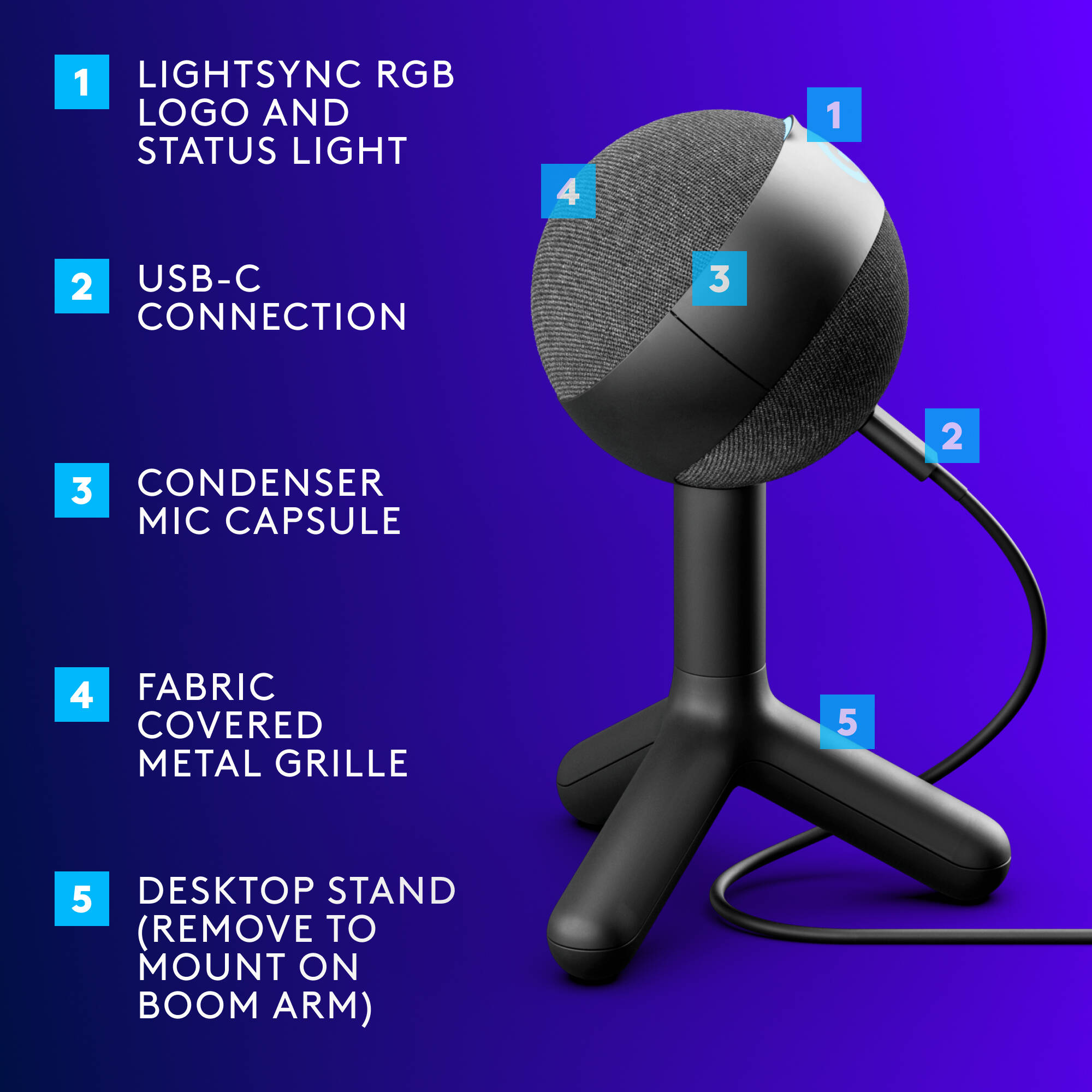 Blue Yeti Orb black RGB gaming microphone with LIGHTSYNC on a desktop setup — view 11