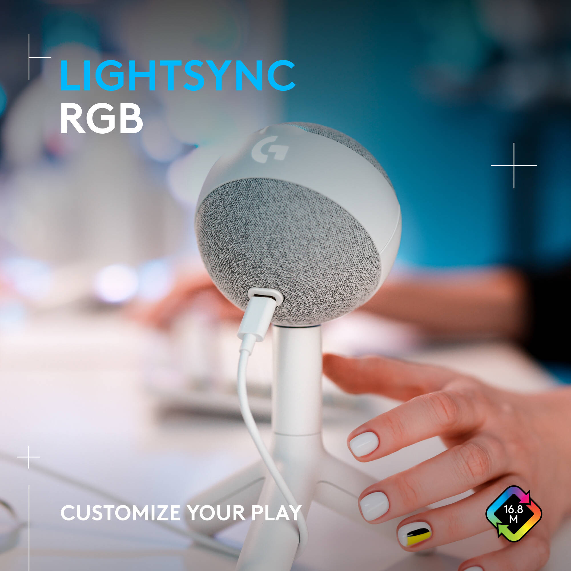 Logitech Yeti Orb RGB gaming microphone with white finish and LIGHTSYNC lighting — view 9