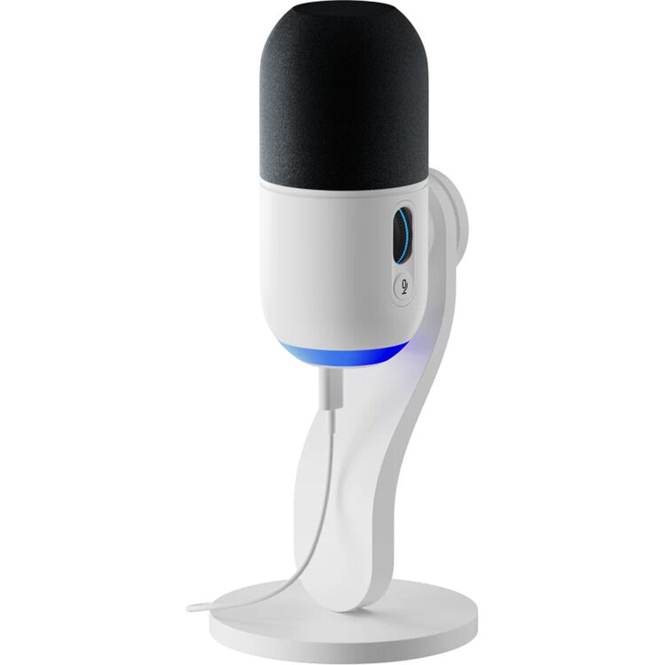 Logitech Yeti GX RGB gaming microphone with LIGHTSYNC lighting on a desktop setup — view 3