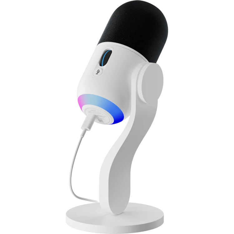 Logitech Yeti GX RGB gaming microphone with LIGHTSYNC lighting on a desktop setup — view 6