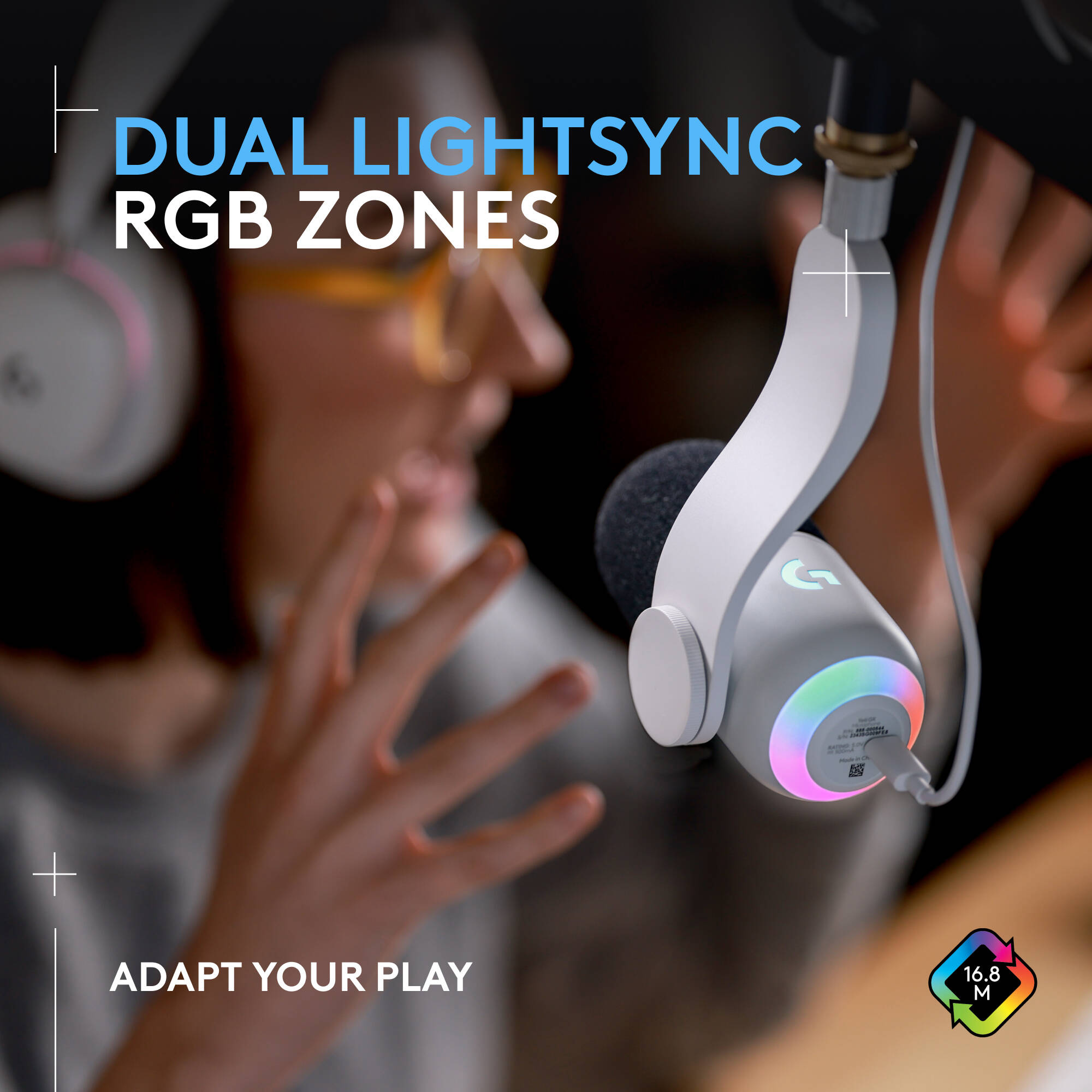 Logitech Yeti GX RGB gaming microphone with LIGHTSYNC lighting on a desktop setup — view 8