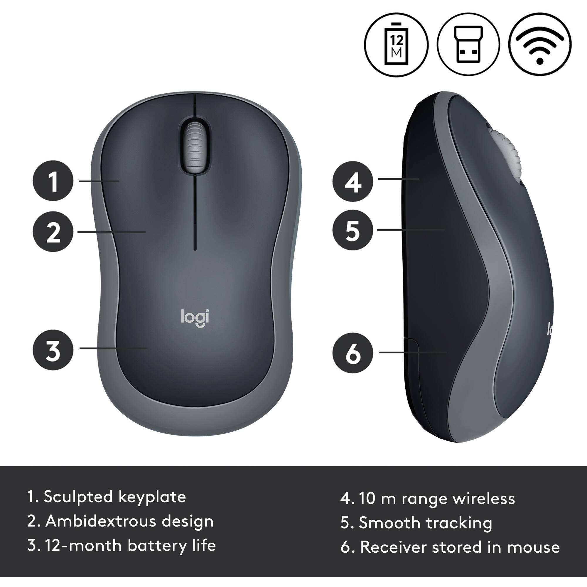 Comfortable, compact, and easy to use, the Wireless Mouse M185 enables you to work anywhere. — view 4