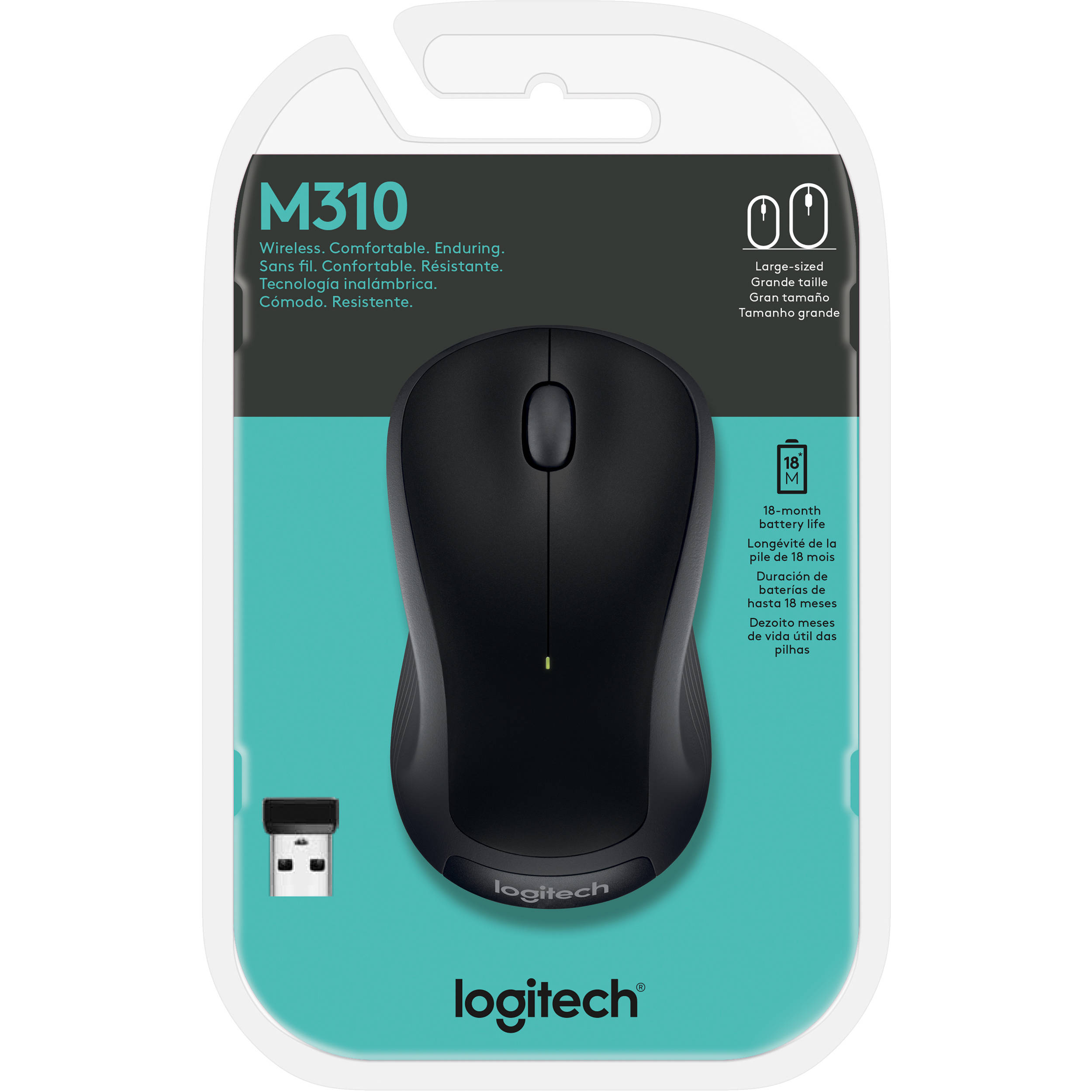 With its contoured design and plug-and-forget nano-receiver, the Logitech Wireless Mouse M310 is the easy-to-use, full-size mouse that feels just right. — view 8