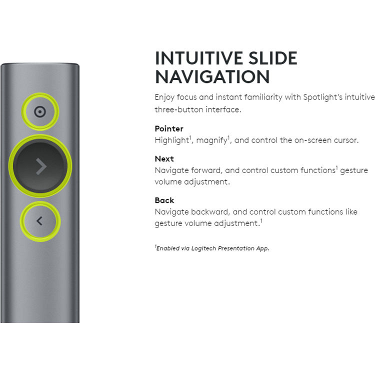 Logitech Spotlight Remote Slate wireless presentation remote with precise pointer control — view 22