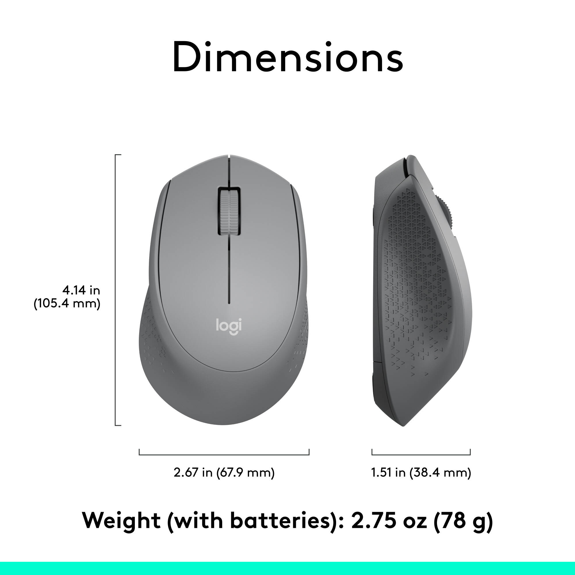 Logitech M330 Silent Plus Grey wireless right-handed mouse with silent clicks — view 8