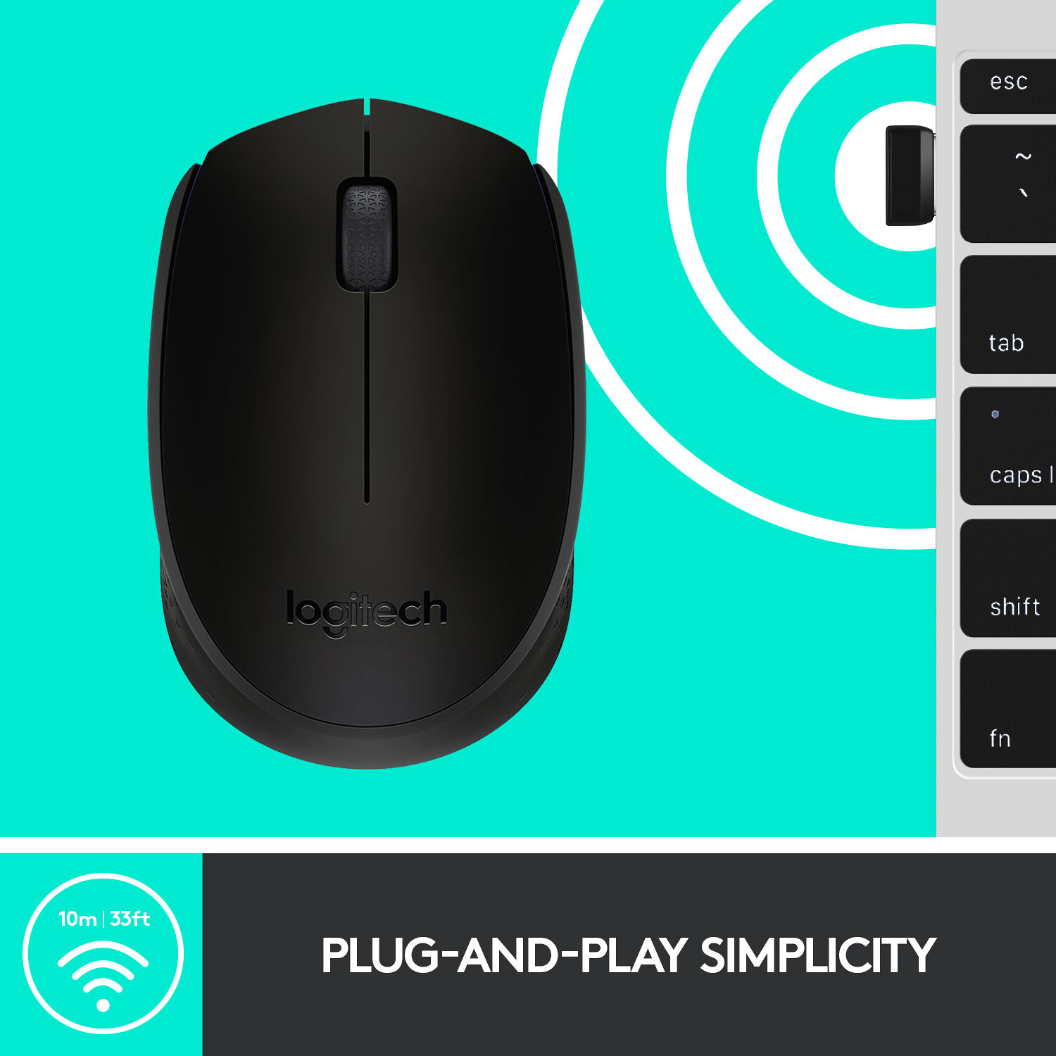 Choose a reliable wireless connection now with Logitech M170 Wireless Mouse. This affordable, no-hassle mouse has a 12-month battery life* and  works with Windows, Mac and Chrome . *Battery life may vary based on your use. — view 4