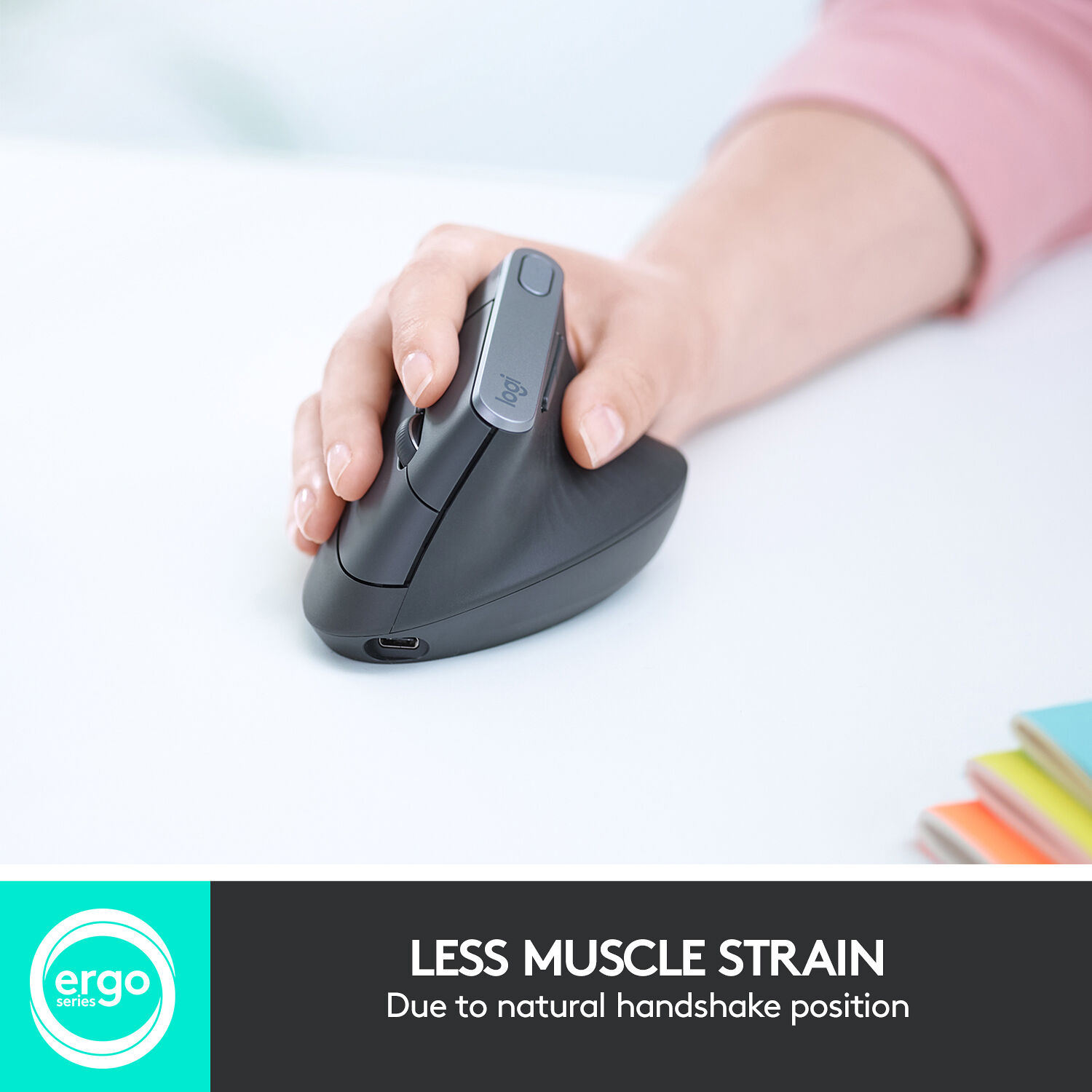 Logitech MX Vertical ergonomic mouse in graphite, 57-degree vertical wireless mouse with rechargeable battery — view 2