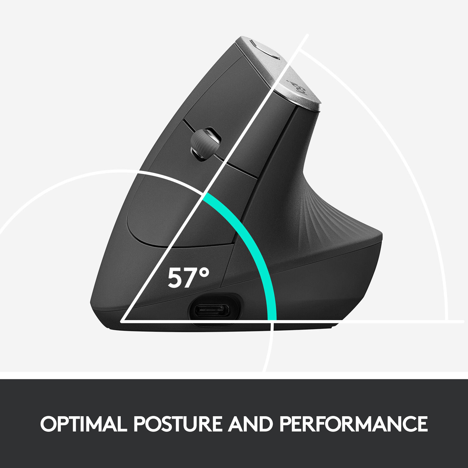 Logitech MX Vertical ergonomic mouse in graphite, 57-degree vertical wireless mouse with rechargeable battery — view 3