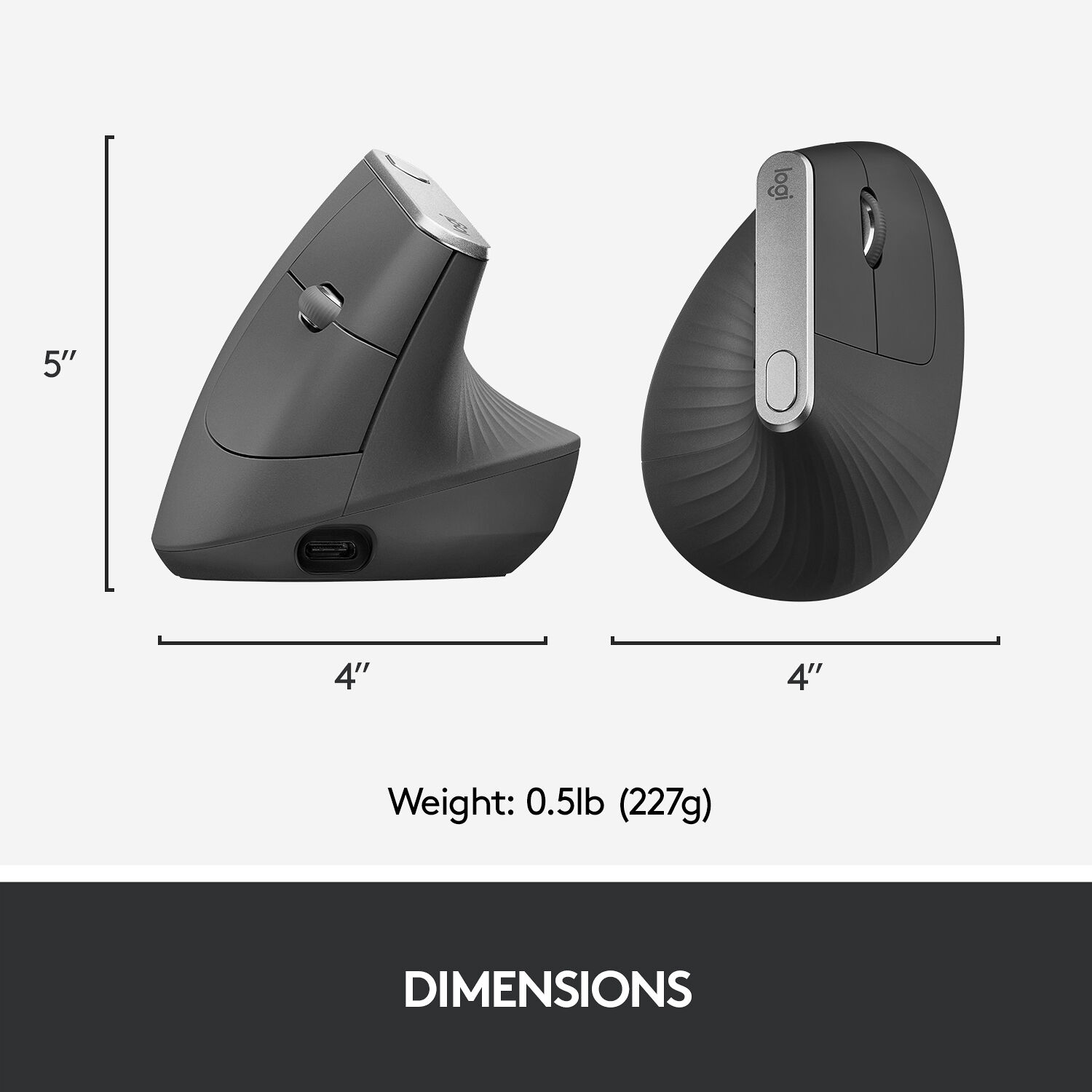 Logitech MX Vertical ergonomic mouse in graphite, 57-degree vertical wireless mouse with rechargeable battery — view 7