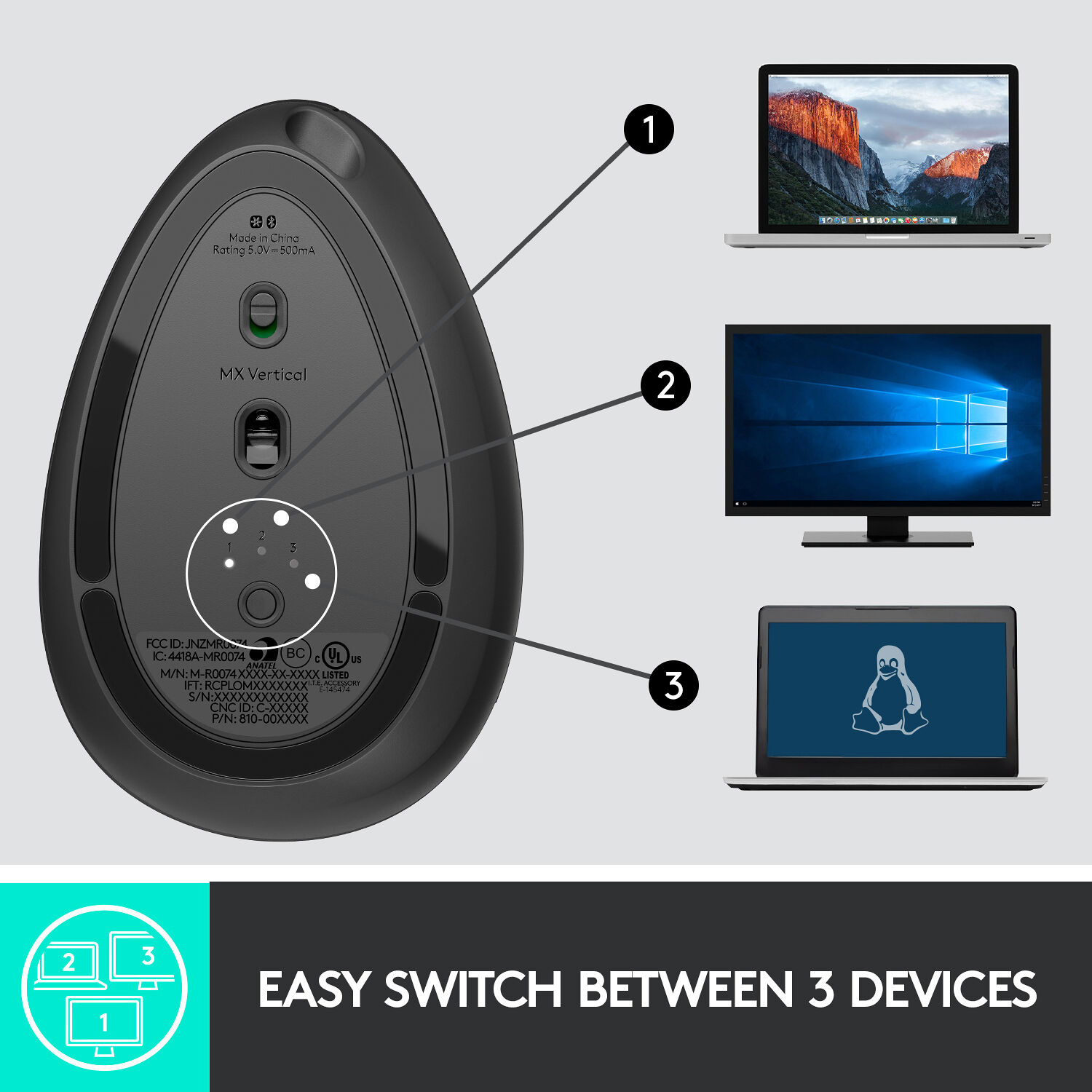 Logitech MX Vertical ergonomic mouse in graphite, 57-degree vertical wireless mouse with rechargeable battery — view 8