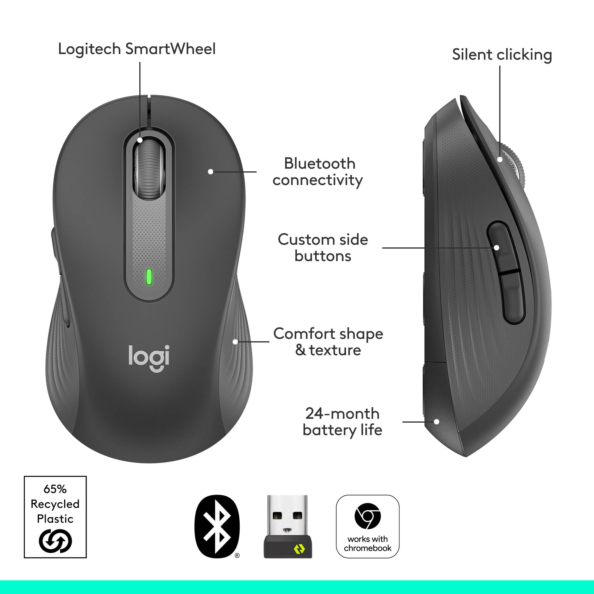 Upgrade to smarter scrolling, better comfort,  and more productivity with the Signature M650 L  featuring SmartWheel scrolling and versions for left-handed users and size options for people with smaller and larger hands. — view 7