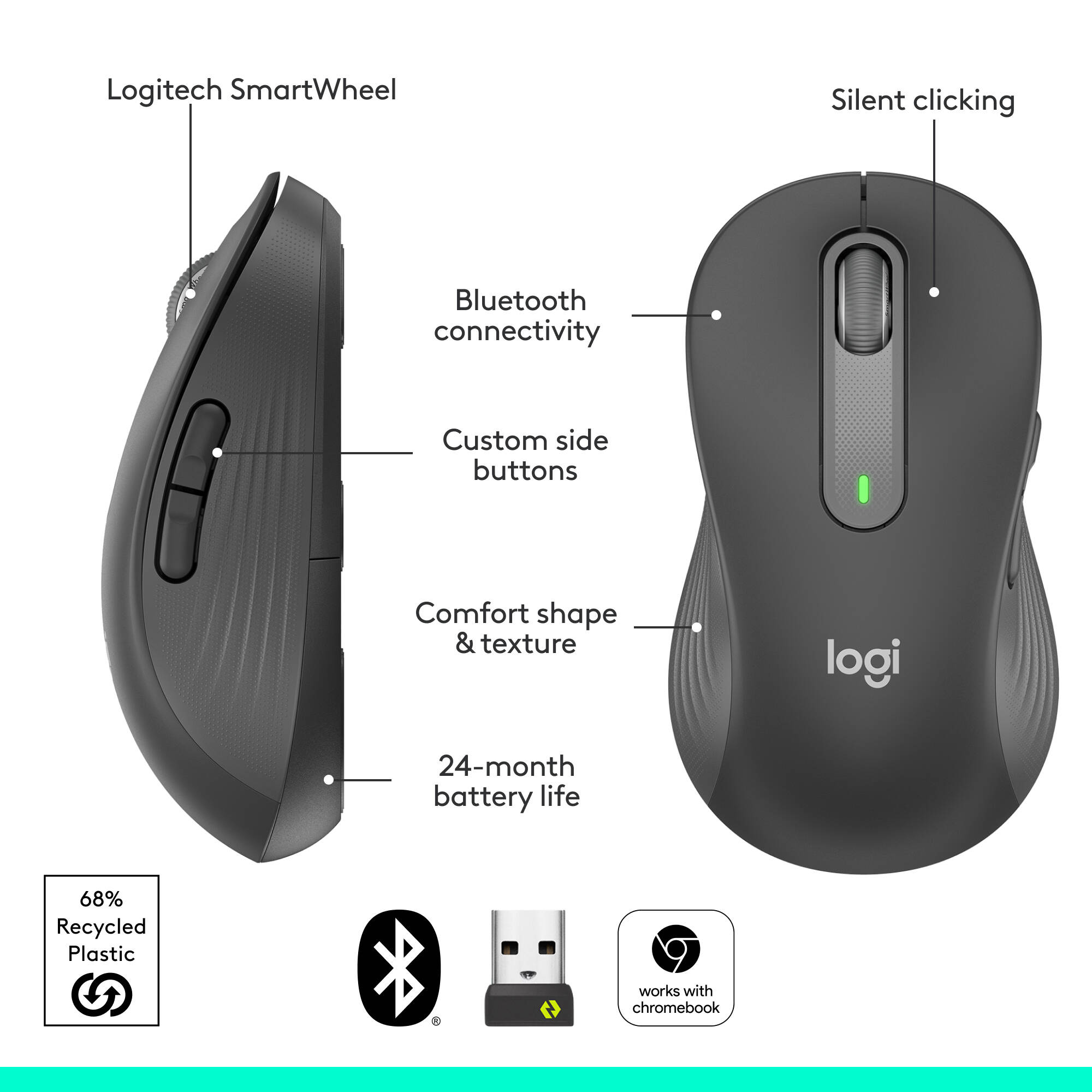 Logitech Signature M650 L wireless mouse with SmartWheel scrolling for larger hands — view 7