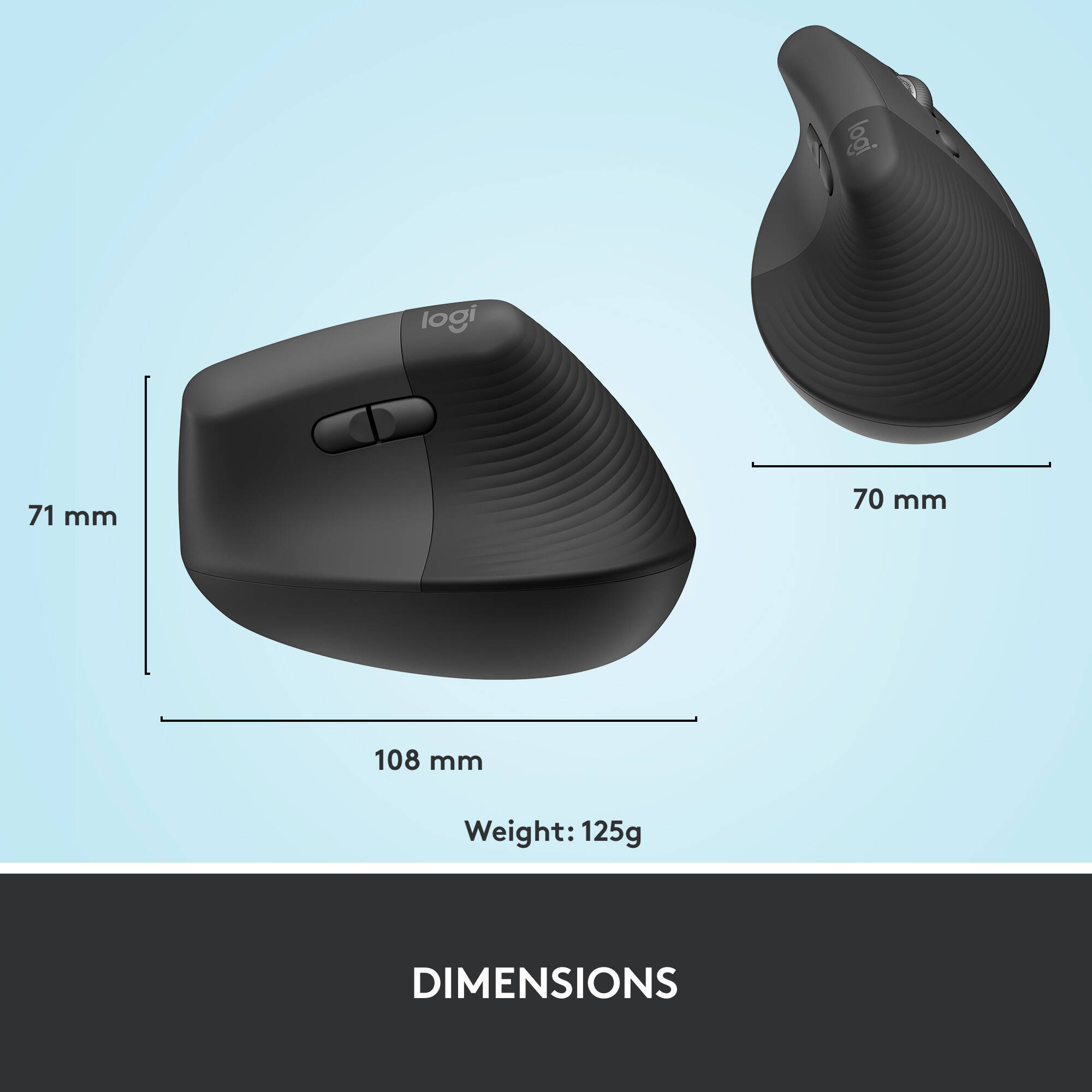 Logitech Lift Vertical Ergo Mouse in vertical right-hand ergonomic design with wireless connectivity — view 10